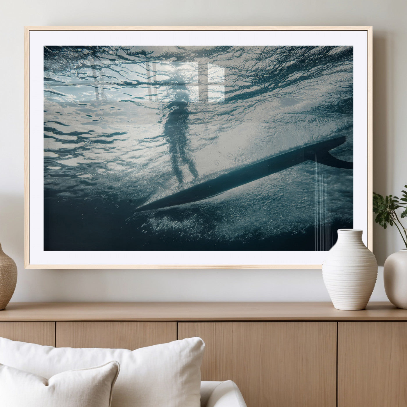 MGC-FP-36x24 - Submerged Surf Wall Art Canvas Print, Framed Underwater Perspective Art Picture Print, Ocean Surf Perfect Coastal Adventure Decor Artwork