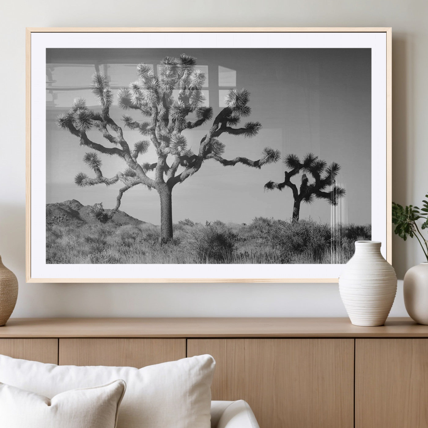 93692513-MGC-FP-36x24_Natural-Joshua Tree Wall Art Canvas Print – Framed Monochrome Desert Minimalist Nature Scene Southwestern Artwork for Home Office