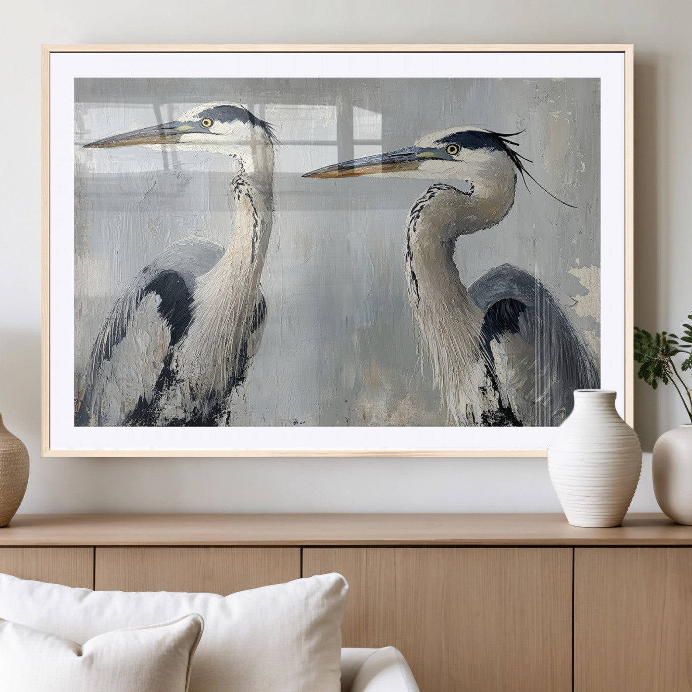 19427826-MGC-FP-36x24_Natural-Bird Canvas Decor Wall Art Canvas Print – Framed Coastal Bird Pair Minimalist Wildlife Nature Artwork for Home Office