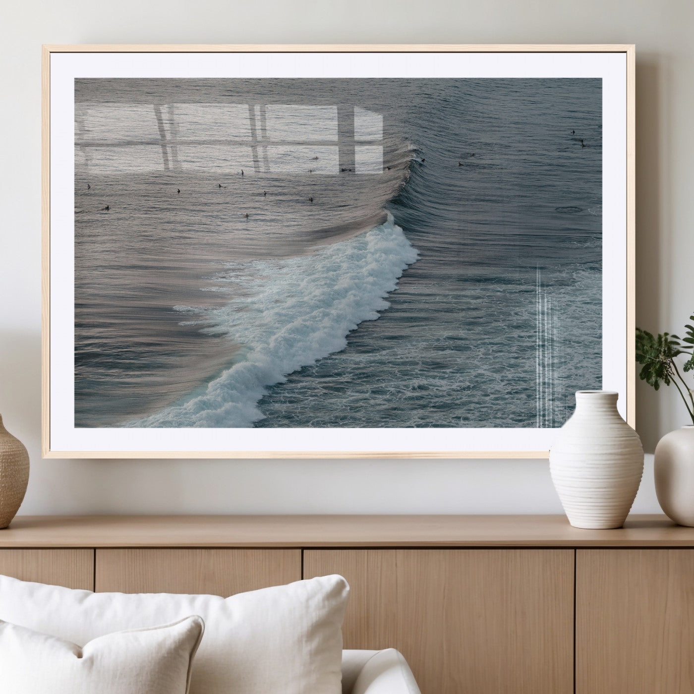 23077324-MGC-FP-36x24_Natural-Ocean Waves Wall Art Canvas Print – Framed Coastal Serenity Surf Nature Scene Artwork for Home Office
