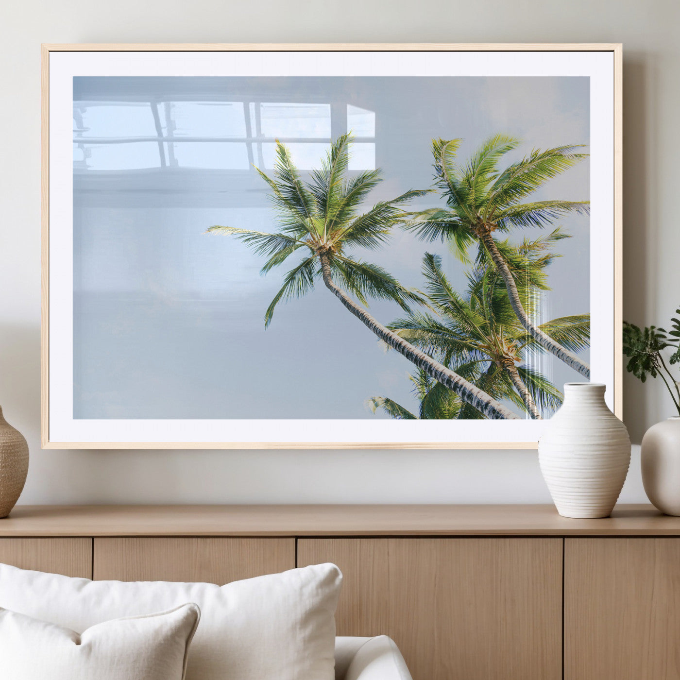 54719115-MGC-FP-36x24_Natural-Palm Trees Wall Art Canvas Print – Framed Tropical Coastal Nature Scene Artwork for Home Office