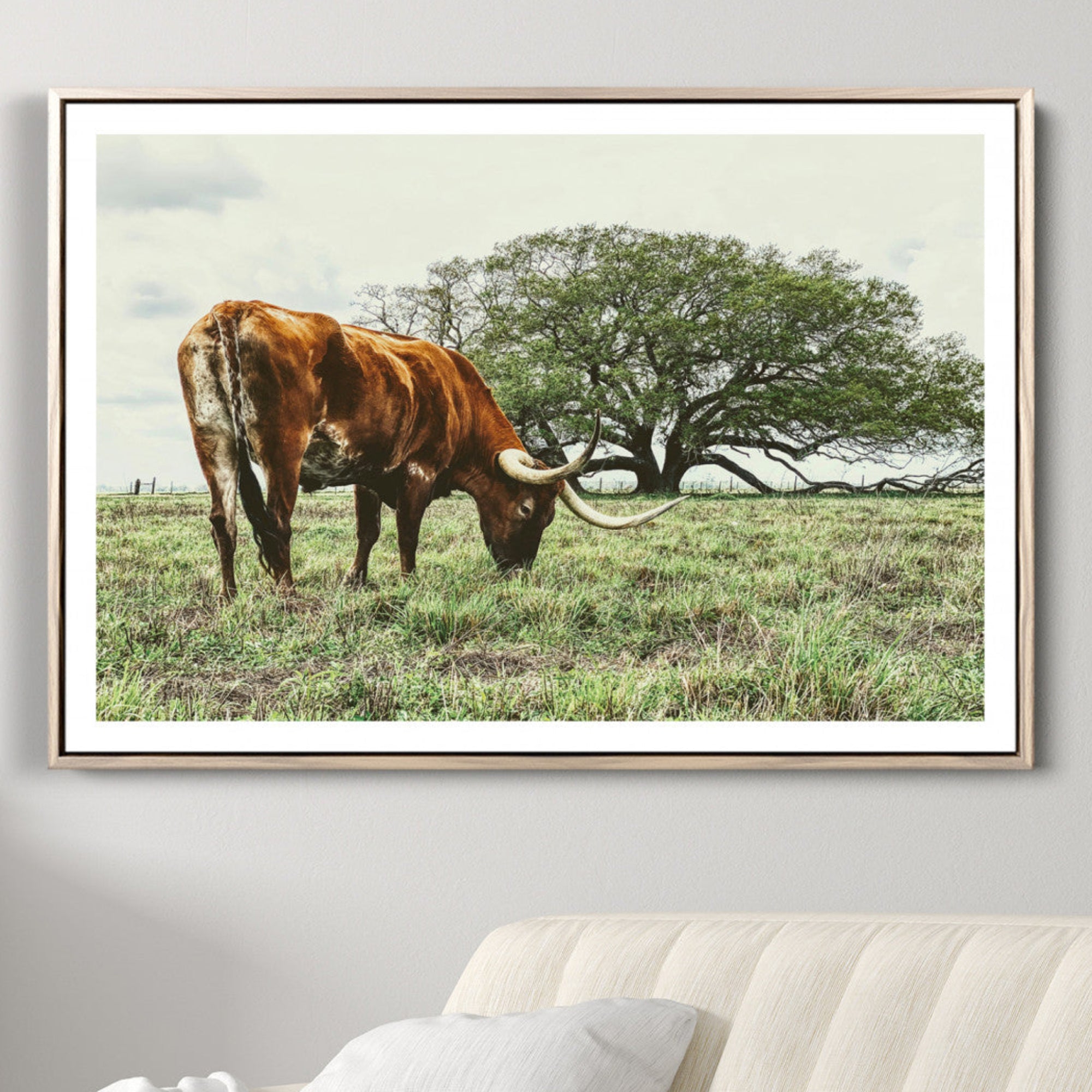 -Texas Longhorn Wall Art Canvas Print – Rustic Western Ranch Scene Cattle Country Farmhouse Artwork for Home Office