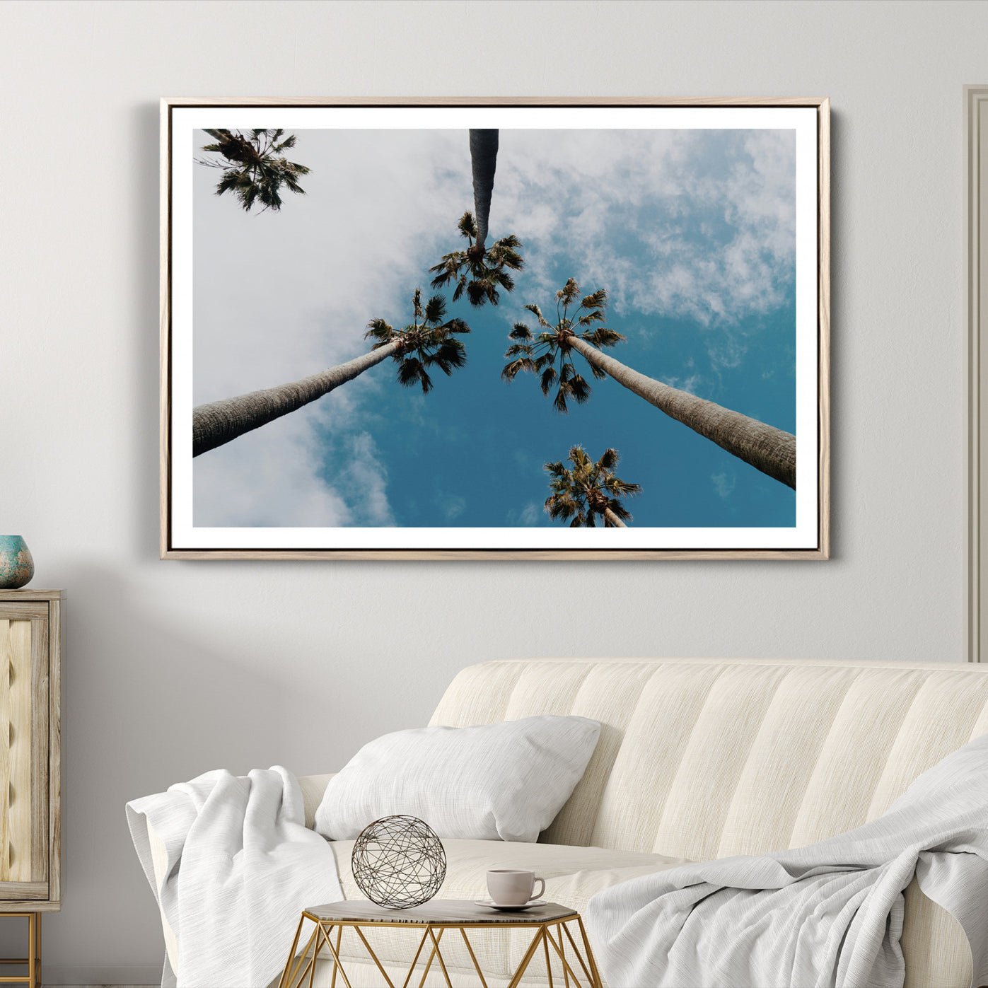 45236398-MGV-CV-36X24-Tropical Palm Trees Wall Art Canvas Print – Framed California Sky Minimalist Nature Scene Artwork for Home Office