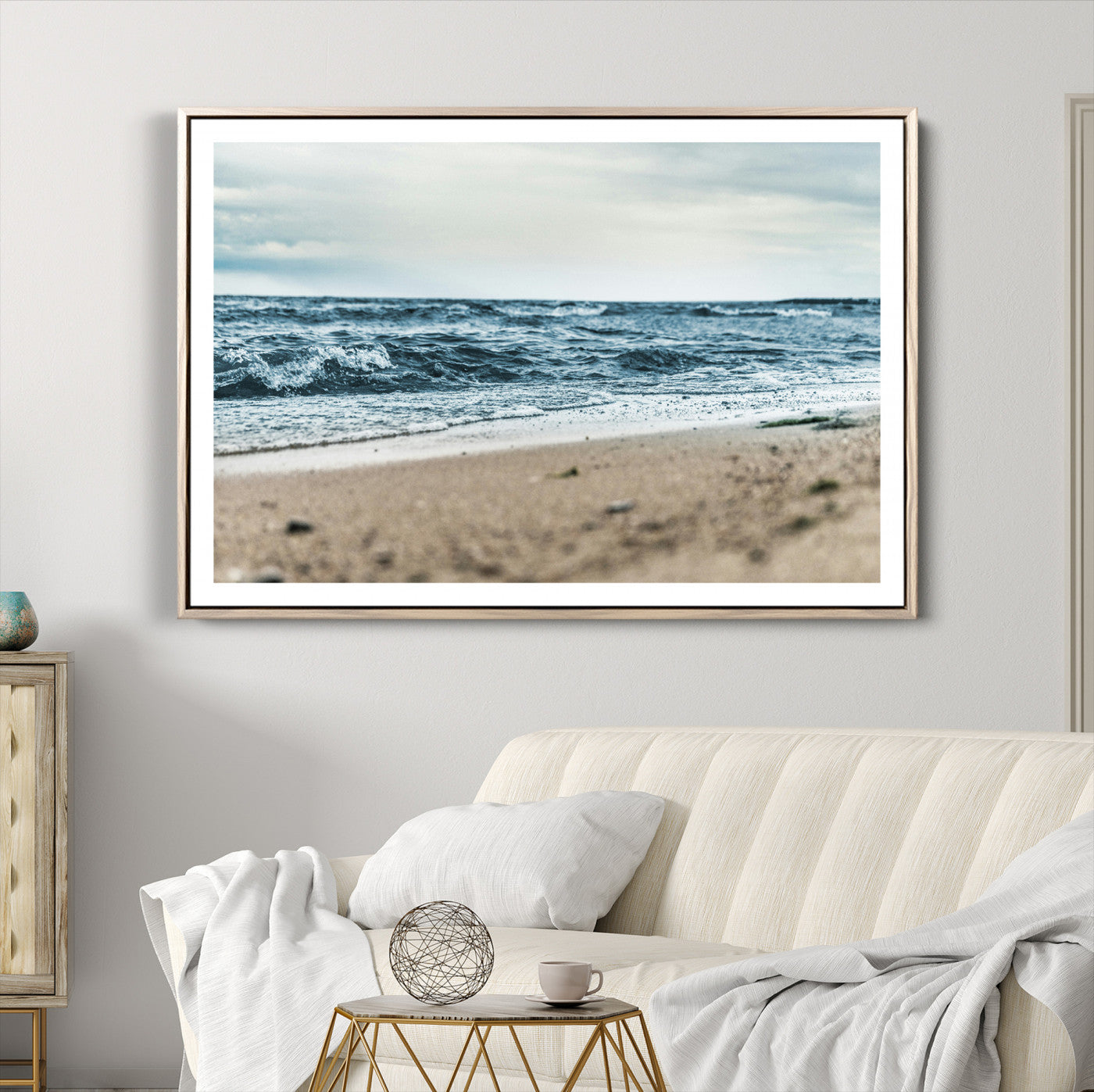 81812590-MGV-CV-36X24-Ocean Wall Art Canvas Print – Moody Coastal Seascape Scene Framed Beach Waves Nature Artwork for Home Office