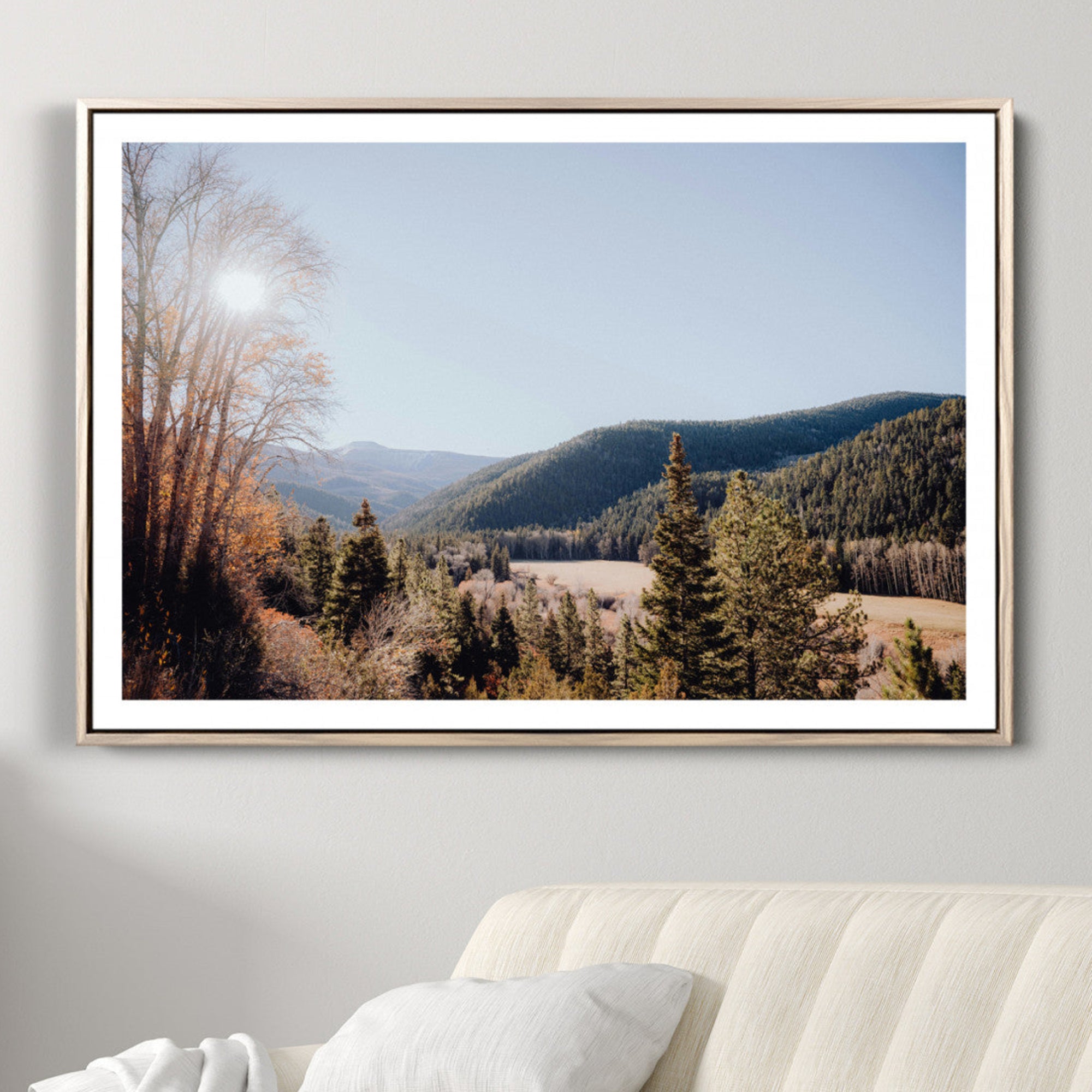 52941305-MGV-CV-36X24-Rustic Landscape Wall Art Canvas Print – Serene Valley Scene Pine Tree Horizon Nature Artwork for Home Office