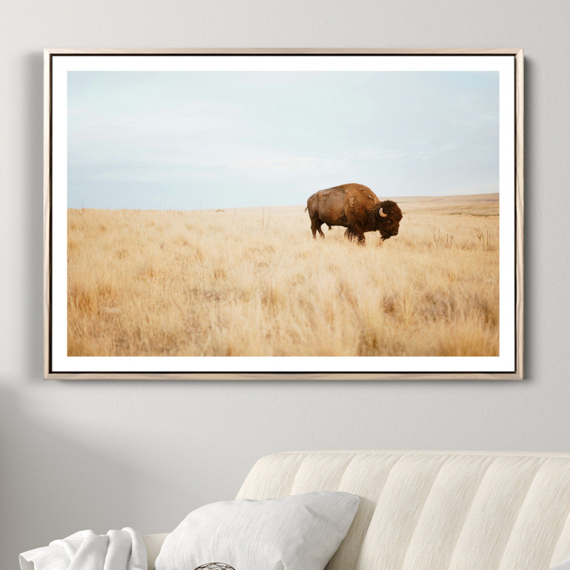 -Buffalo Wall Art Canvas Print – Framed Western Wildlife Rustic Prairie Scene Nature Artwork for Home Office