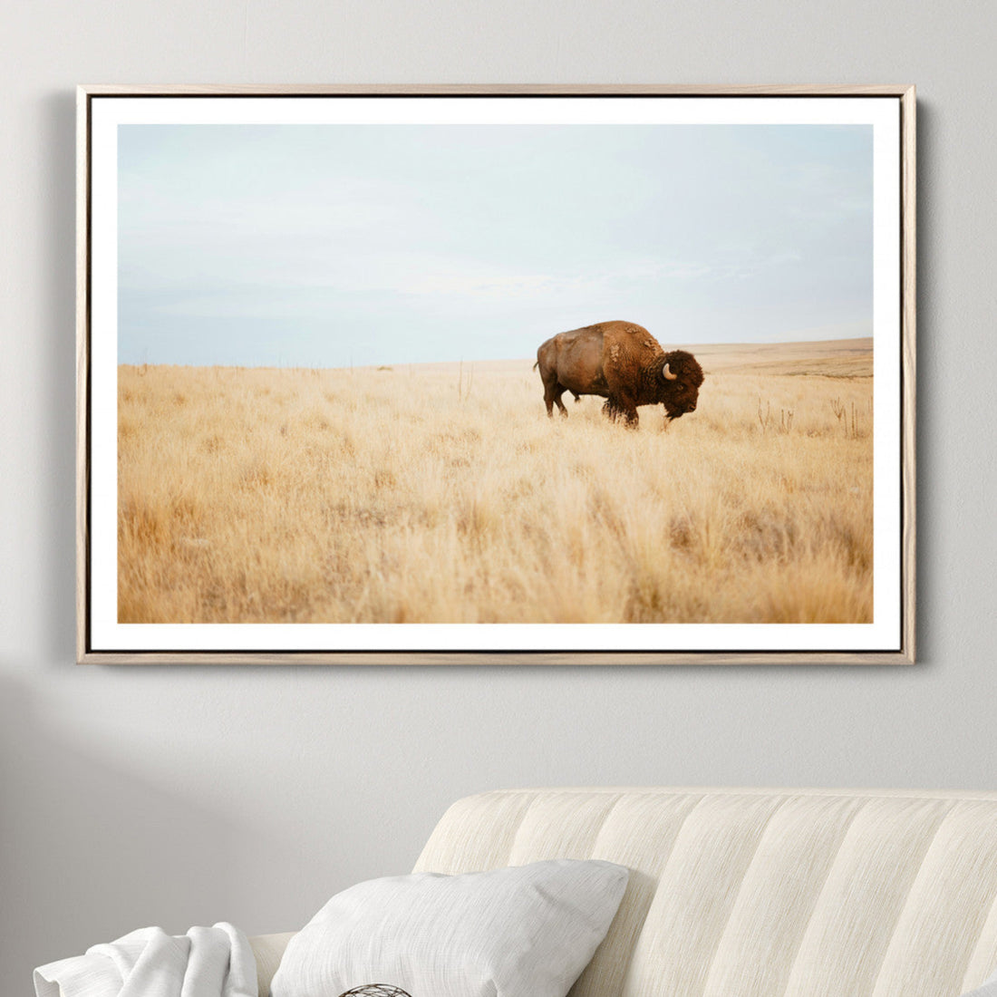 Buffalo Wall Art Canvas Print, Framed Western Wildlife Rustic Prairie Scene