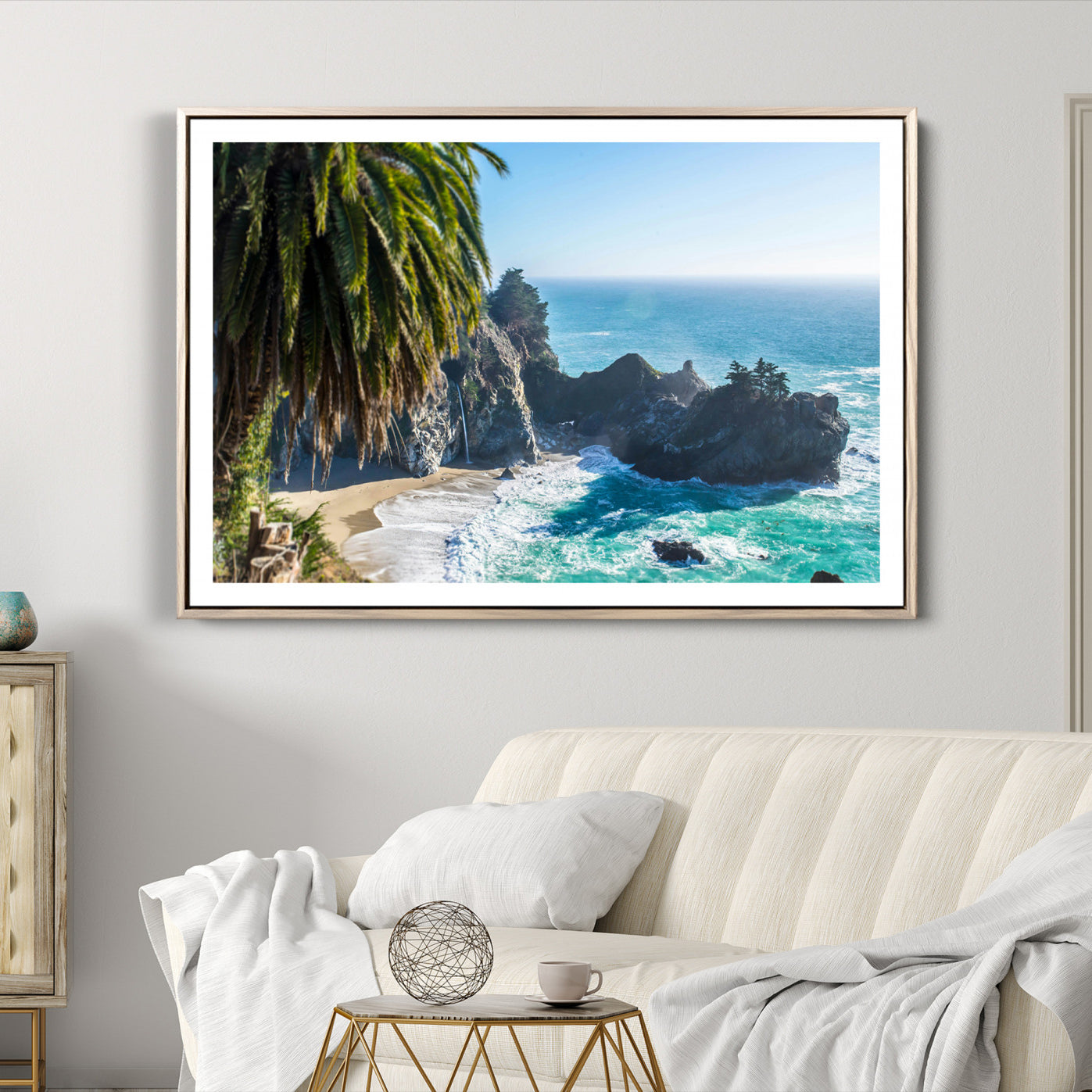 -Big Sur Wall Art Canvas Print – Framed California Coastline Tropical Ocean Photography Scenic Artwork for Home Office
