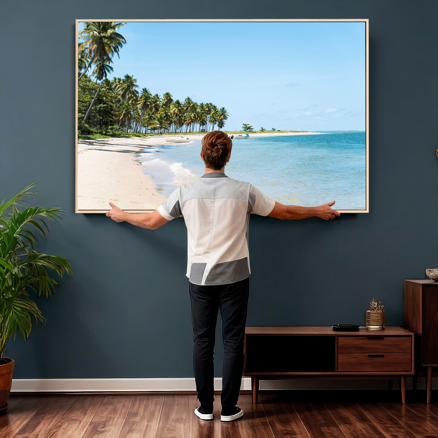 37858872-MGV-CV-36X24 - Palm Tree Paradise Coastal Wall Art – Beach Scene and Ocean Breeze Canvas Print Tranquil Tropical Shore Decor for Living Room, Bedroom or Office
