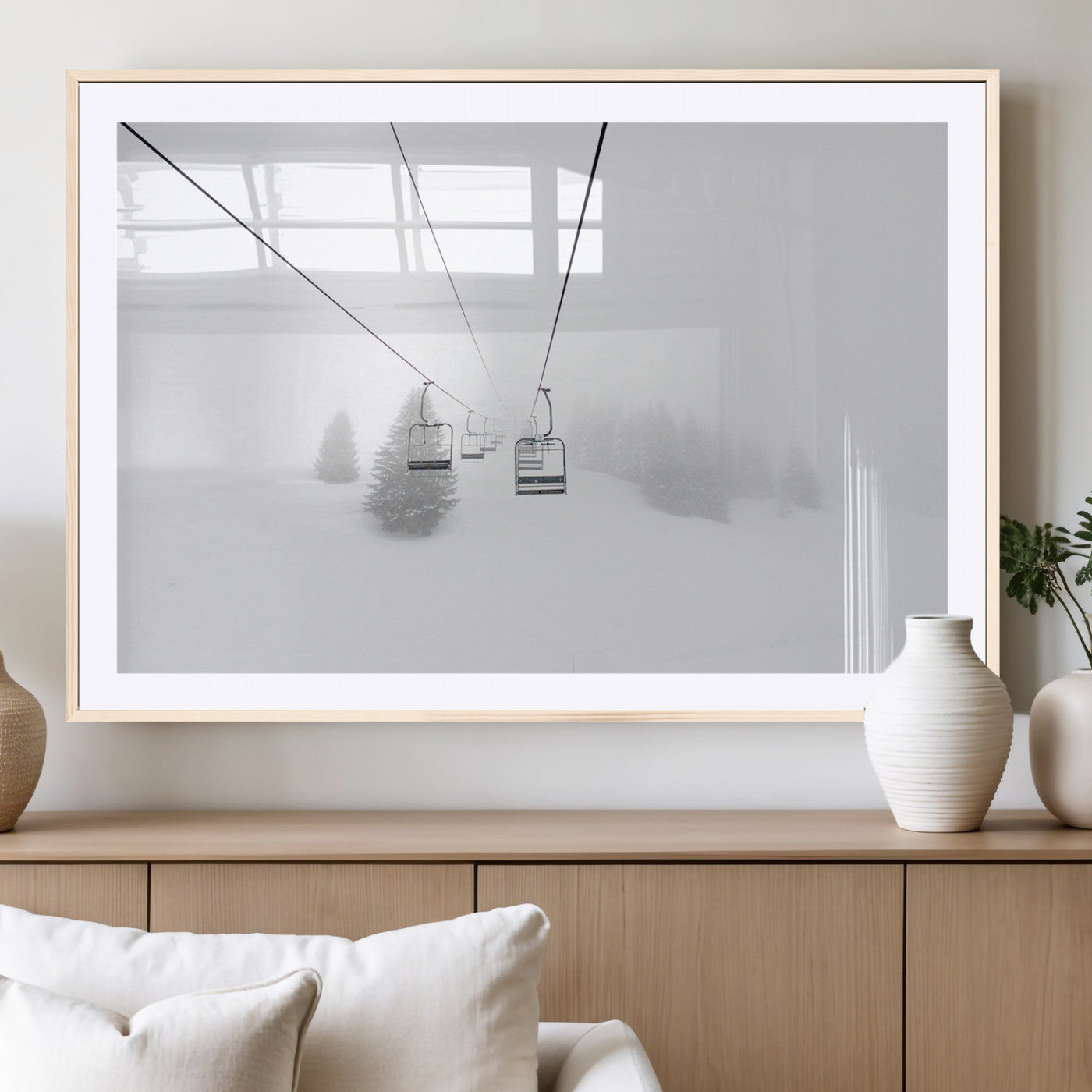 20216390-MGC-FP-36x24_Natural-Ski Lift Wall Art Canvas Print – Snowy Alpine Landscape Nordic Adventure Winter Mountains Artwork for Home, Office