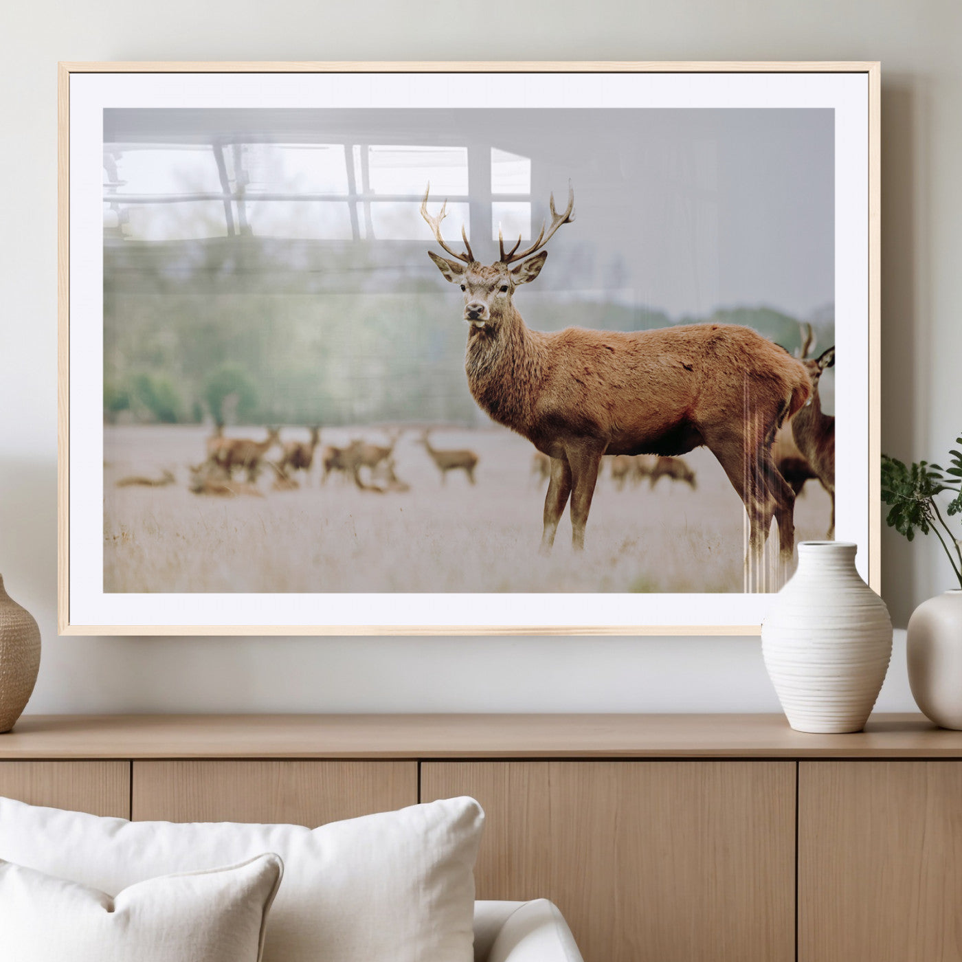 53240224-MGC-FP-36x24_Natural-Rustic Deer Wall Art Canvas Print – Forest Woodland Stag Nordic Animal Scenic Nature Artwork for Home, Cabin