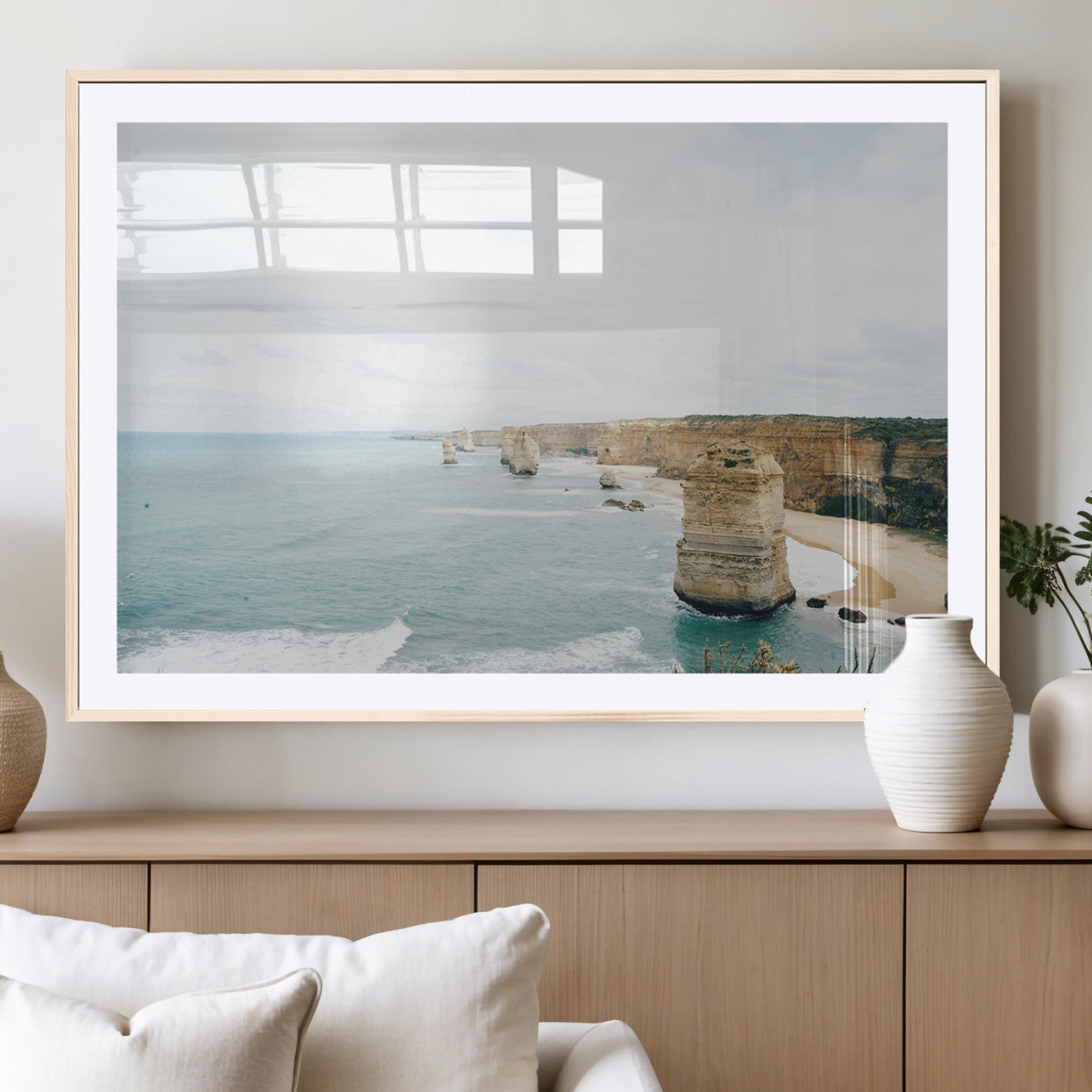 70095633-MGC-FP-36x24_Natural-Twelve Apostles Wall Art Canvas Print – Framed Coastal Cliffs Rugged Rock Formations Artwork for Home Office