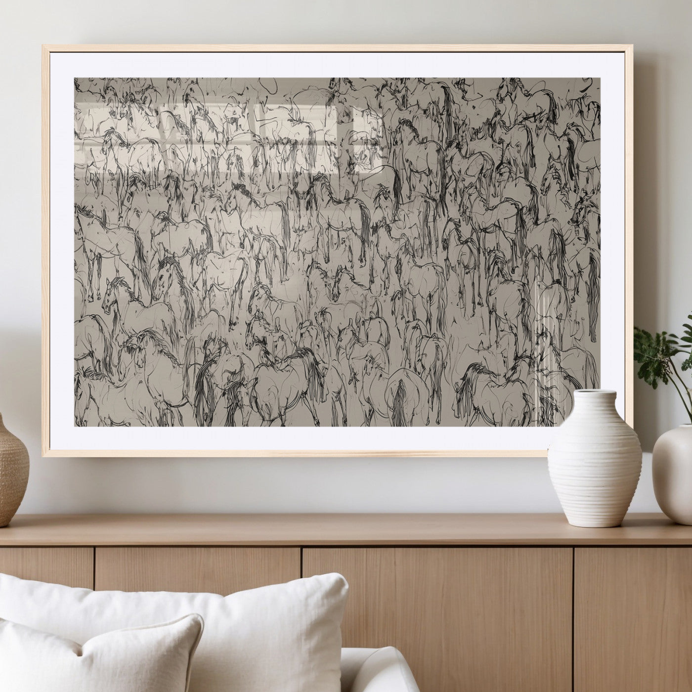 12358908-MGC-FP-36x24_Natural-Wild Horse Stampede Wall Art Canvas Print – Monochrome Running Horses Dynamic Motion Elegant Artwork for Home, Office