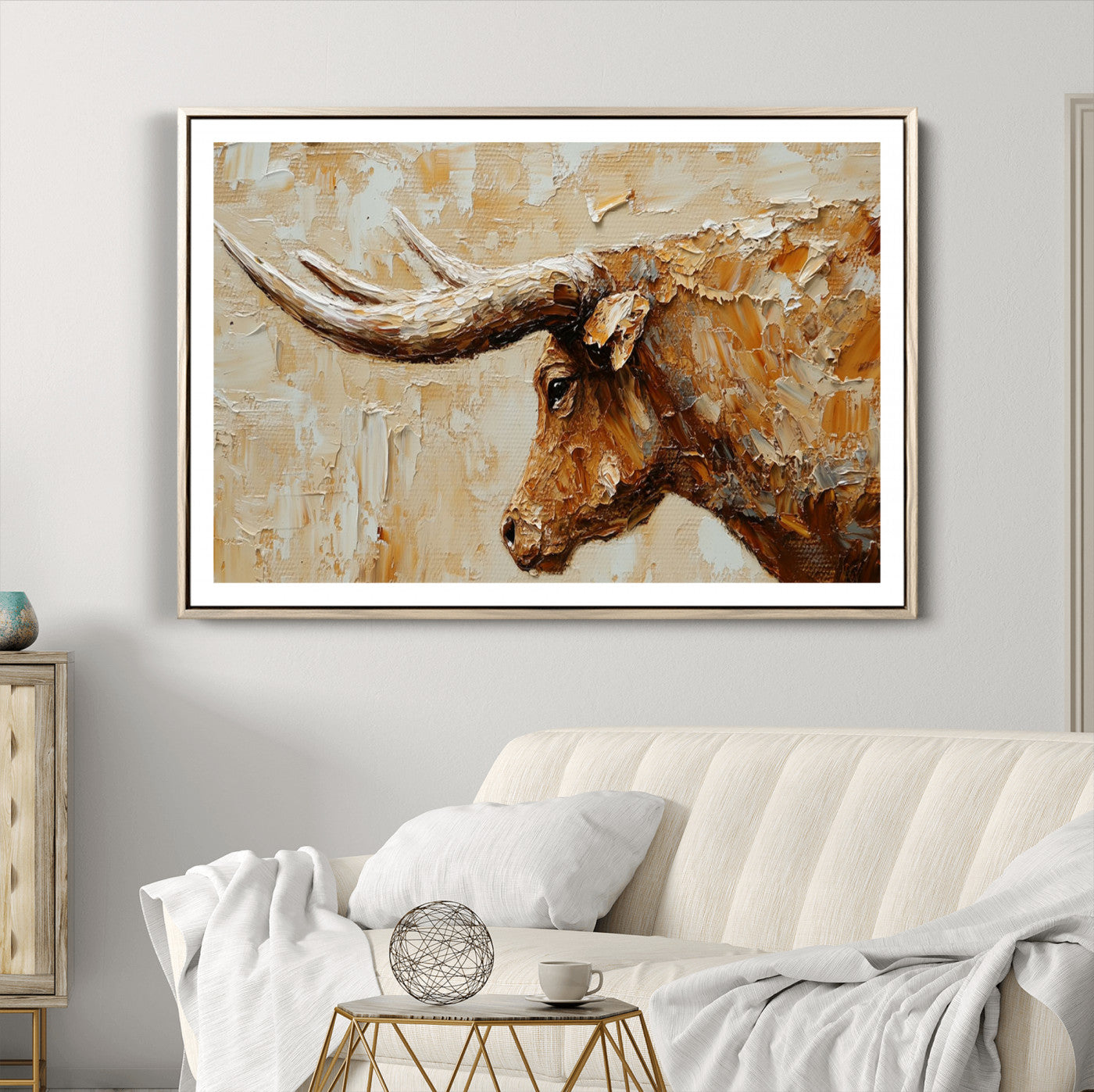 69611428-MGV-CV-36X24-Rustic Longhorn Bull Wall Art Canvas Print – Vintage Western Cattle Texas Steer Scene Artwork for home, office