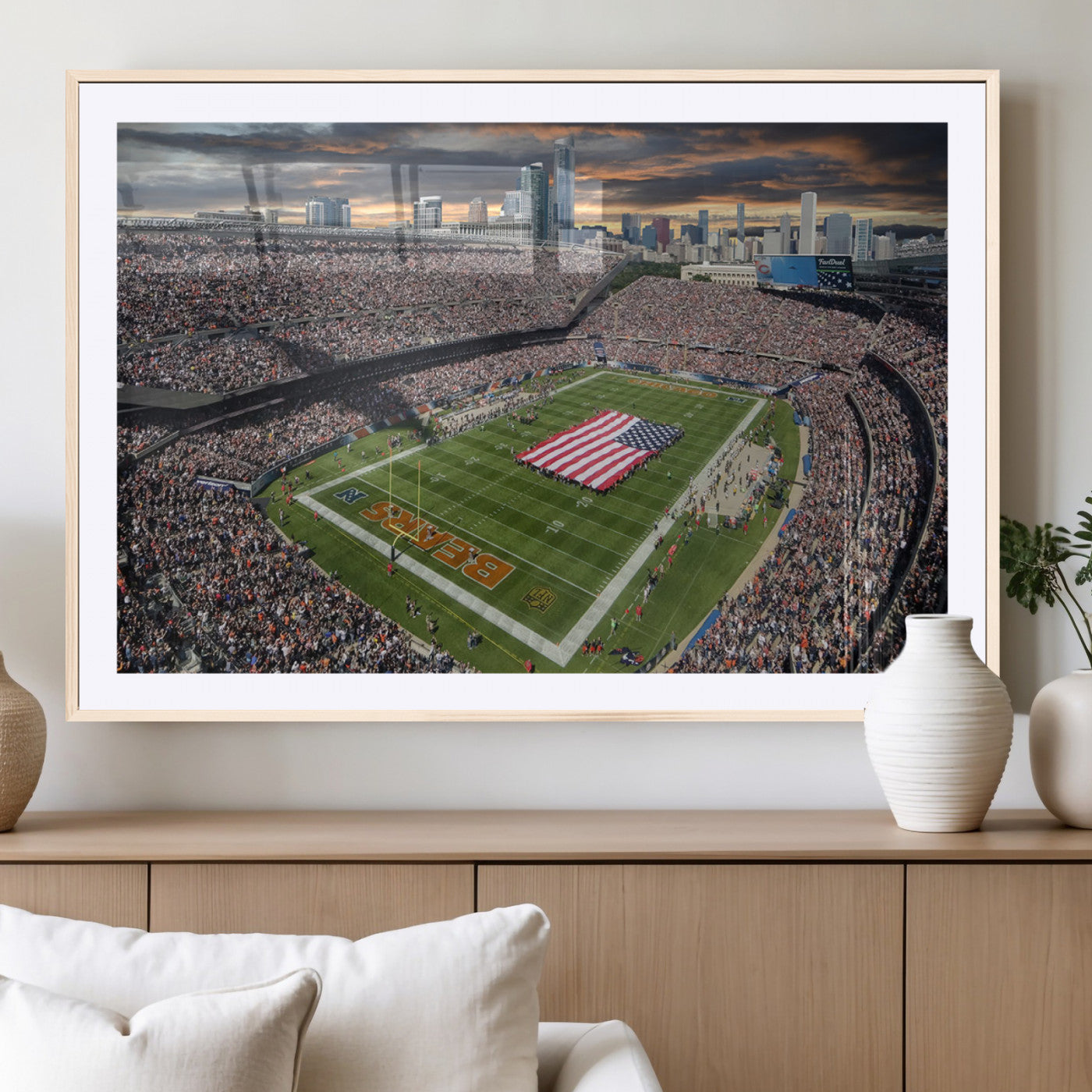 98106777-MGC-FP-36x24_Natural-Chicago Bears Soldiers Field Wall Art Canvas Print – Framed Football Stadium Artwork for Home, Office, Living Room