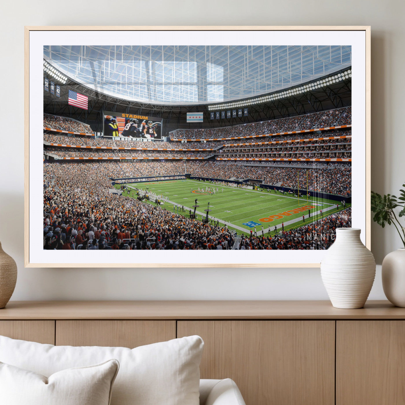 32530647-MGC-FP-36x24_Natural-Chicago Bears Soldiers Field Wall Art Canvas Print – Framed Football Stadium Artwork for Home, Office, Living Room