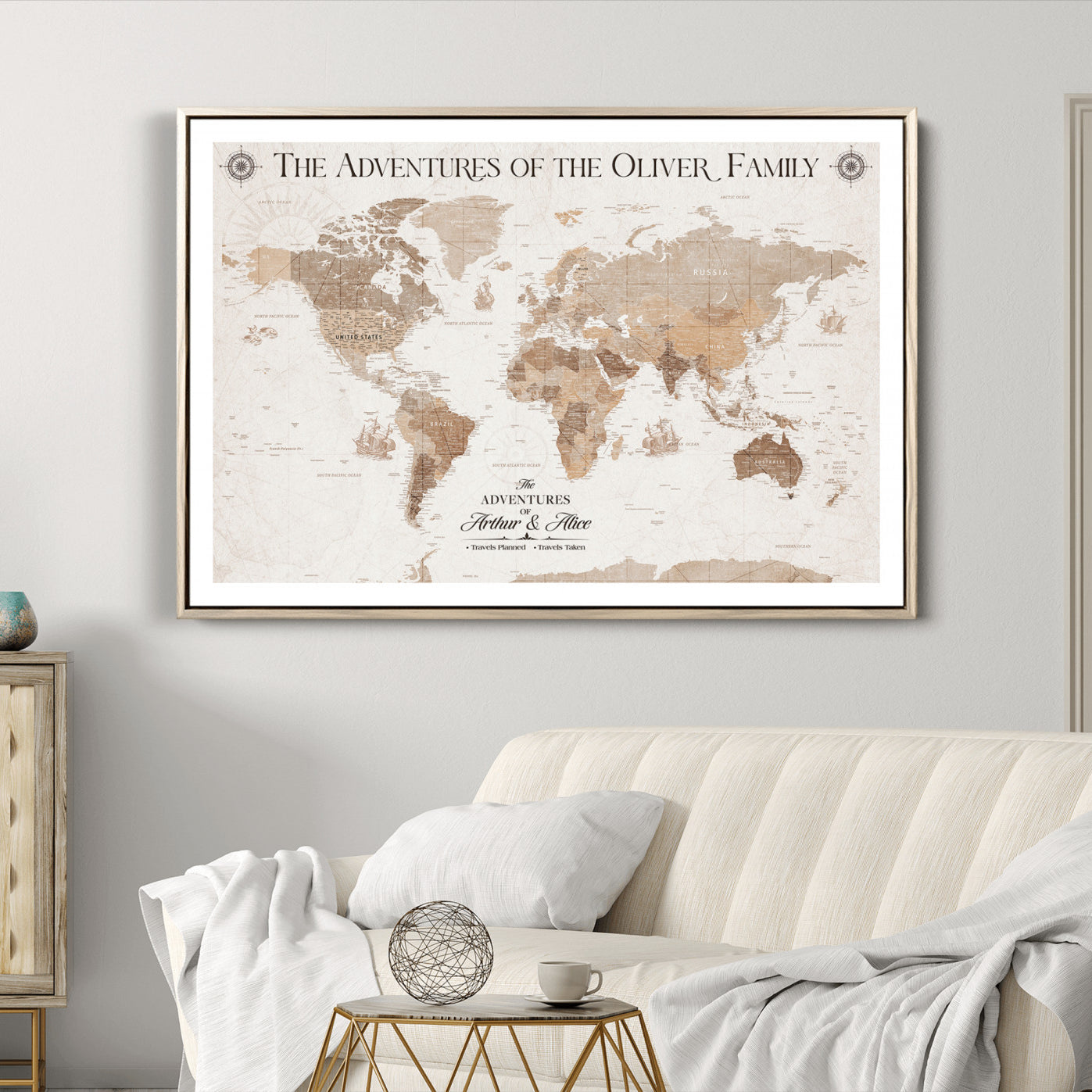 -Personalized Push Pin World Map Canvas – Custom Framed Travel Tracker Wall Art, Large Adventure Map with Pins for Home, Office