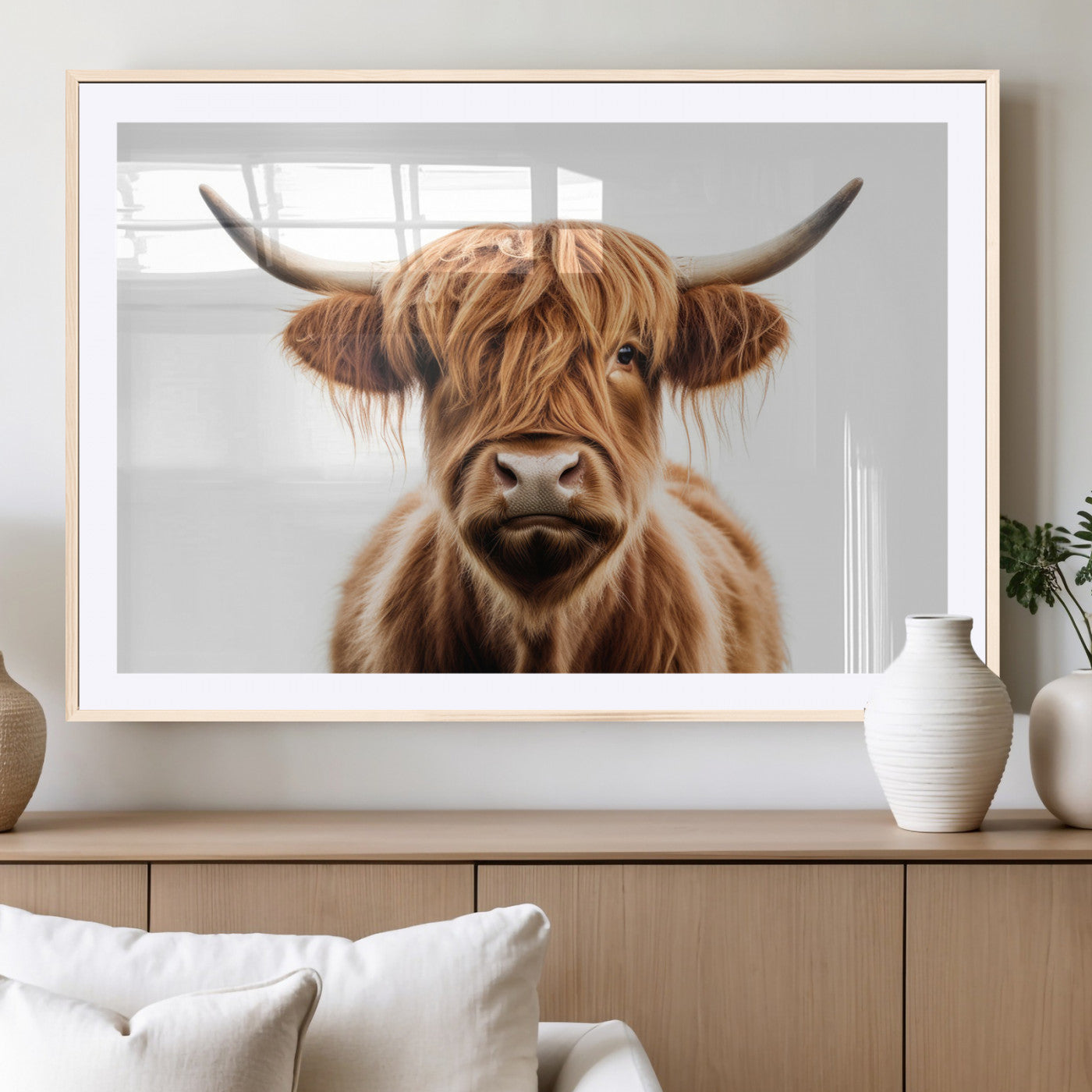 637908607-MGC-FP-36x24_Natural-Scottish Highland Cow Canvas Print, Framed Highland Cow Canvas Home Decor