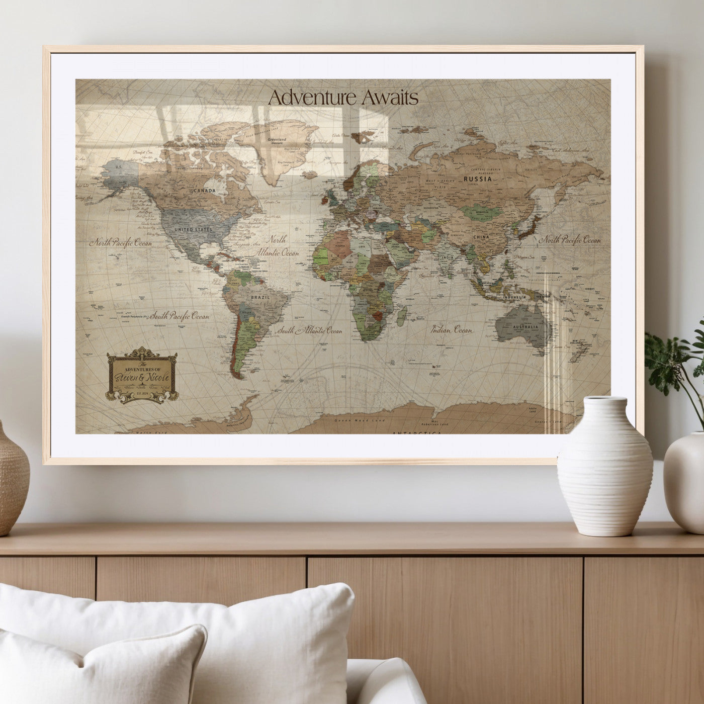 33020399-MGV-CV-36X24-Personalized World Map Canvas Print – Custom Push Pin Travel Tracker Map Anniversary Gift for Couples for Home, Office