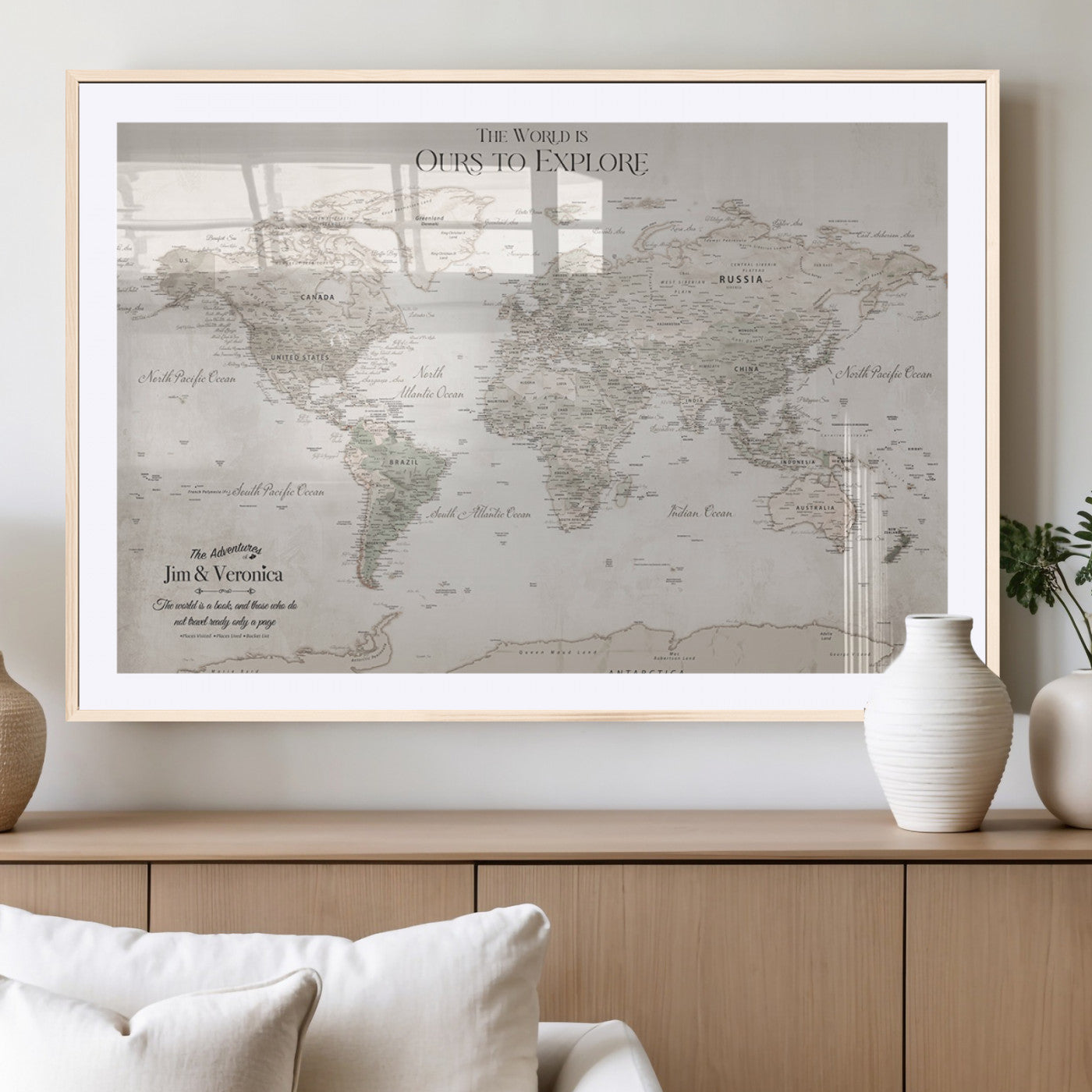 -Personalized Push Pin World Map Wall Art Canvas Print – Custom Framed Travel Tracker Gift for Couples or Family for home, office