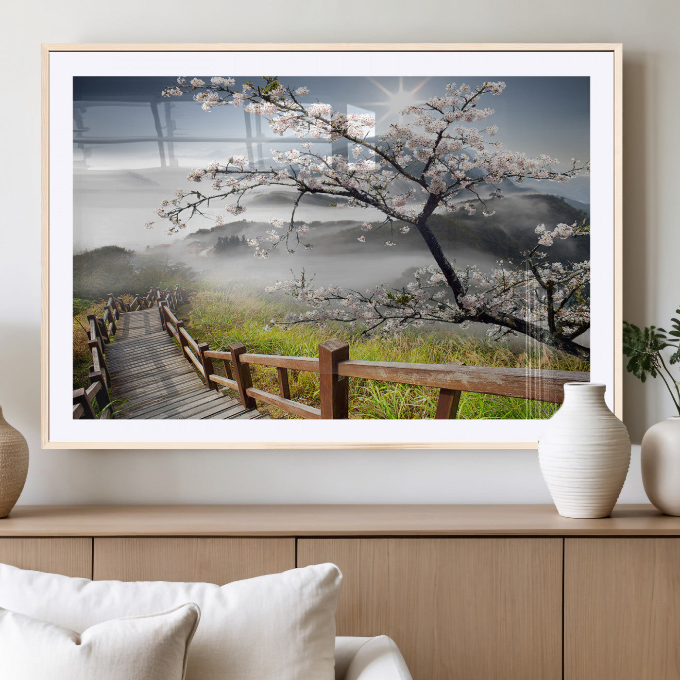 34632598CRY-MGC-FP-36x24_Natural-Sakura Cherry Blossom Pathway Canvas Wall Art – Tranquil Walk Through Blossoming Nature – Ready to
