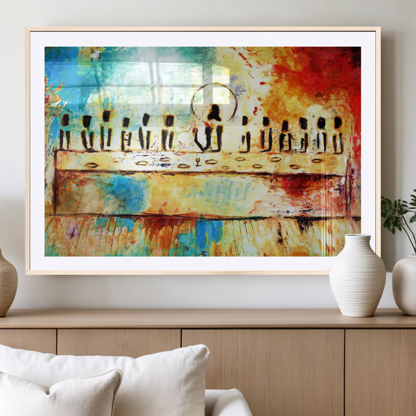 YKE34632598CR-MGC-FP-40x30_Natural-Abstract Last Supper Wall Art – Apostles Canvas Print Religious Painting Spiritual Decor for Home, Office