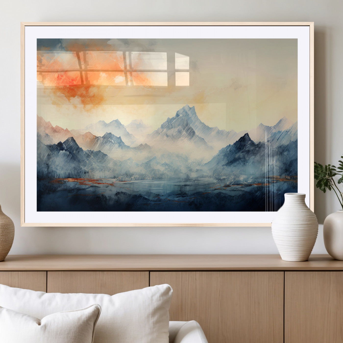 WRM1005-MGV-CV-36X24-Warm Clouds Abstract Mountain Wall Art Canvas Print