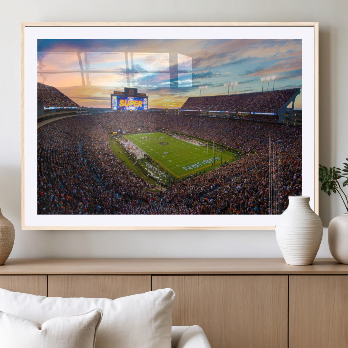 29755746-MGC-FP-36x24_Natural-Jordan-Hare Stadium Wall Art Canvas Print, Football Stadium Aerial View, College Sports Art for Man Cave or Game Room