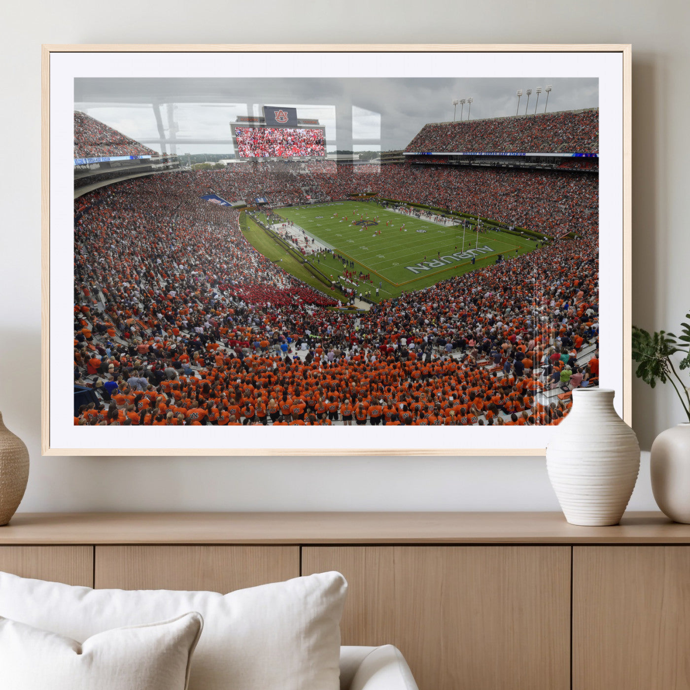 39597998-MGC-FP-36x24_Natural-Jordan-Hare Stadium Wall Art Canvas Print, College Sports Art for Man Cave or Game Room, Framed Alabama Football Decor