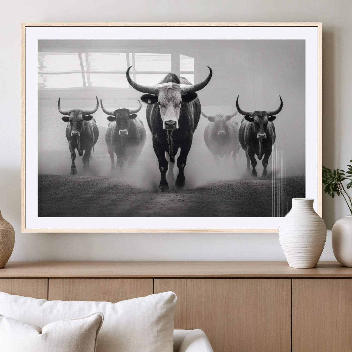 N34534C-MGC-FP-36x24 - Texas Bighorn Cow Hern Wall Art Canvas Print, Longhorn Cow Large Wall Art