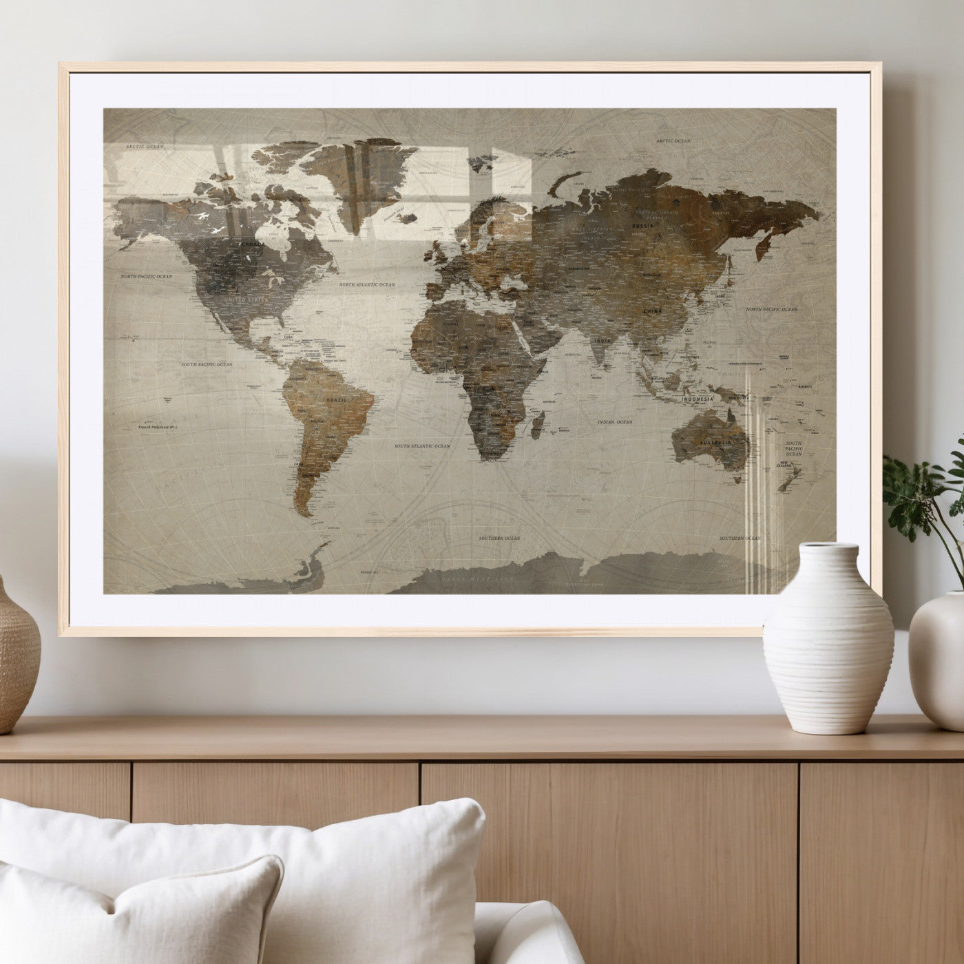 91849163-MGC-FP-36x24 - World Map Wall Art Canvas Print, Modern Decorative Framed Map Artwork Prints for Living Room, Office, Bedroom Wall Decor