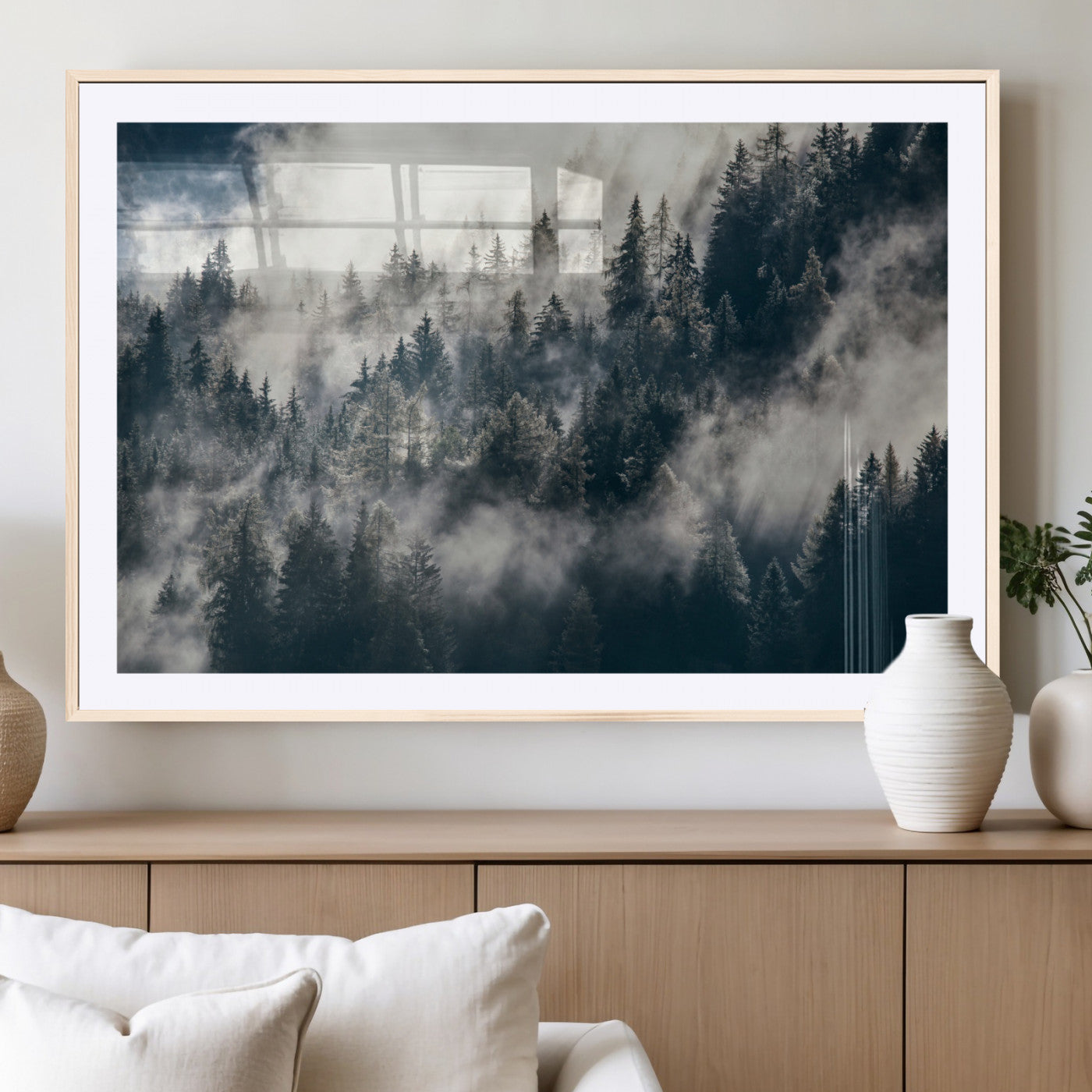 270372951-MGC-FP-36x24 - Misty Pine Forest Canvas Wall Art – Dark Forest Mountaing and Nature Landscape Print, Horizontal Canvas Print