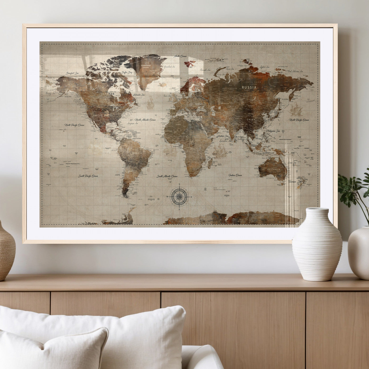 23610090-MGV-CV-36X24 - World Map Wall Art Canvas Print, Modern Decorative Framed Map Artwork Prints for Living Room, Office, Bedroom Wall Decor