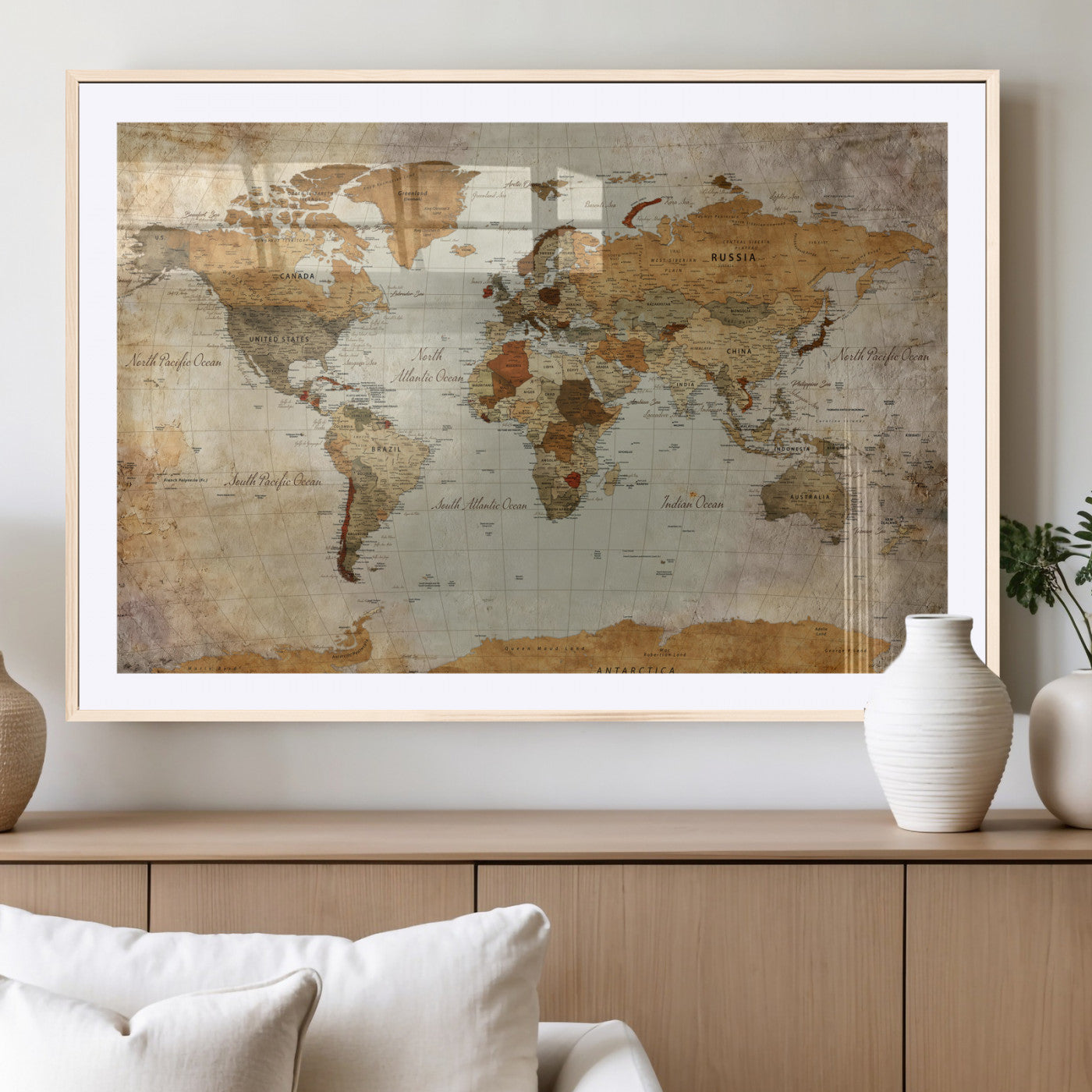 74176056-MGV-CV-36X24 - World Map Wall Art Canvas Print, Modern Decorative Framed Map Artwork Prints for Living Room, Office, Bedroom Wall Decor