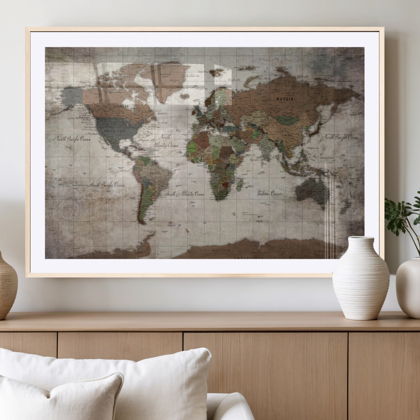 65393892-MGV-CV-36X24 - World Map Wall Art Canvas Print, Modern Decorative Framed Map Artwork Prints for Living Room, Office, Bedroom Wall Decor