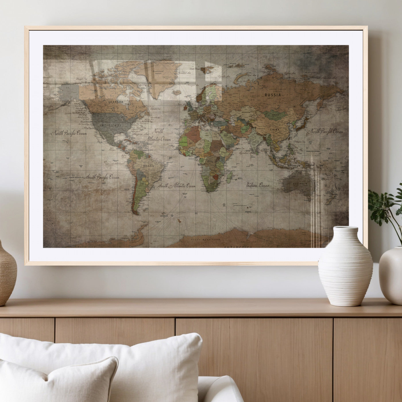 20356264-MGV-CV-36X24 - World Map Wall Art Canvas Print, Modern Decorative Framed Map Artwork Prints for Living Room, Office, Bedroom Wall Decor