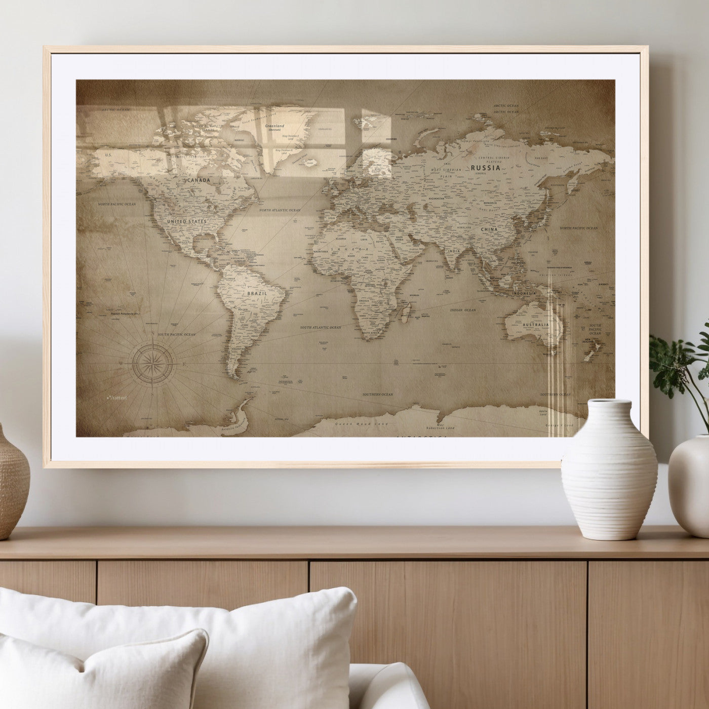 34795134-MGV-CV-36X24 - World Map Wall Art Canvas Print, Modern Decorative Framed Map Artwork Prints for Living Room, Office, Bedroom Wall Decor
