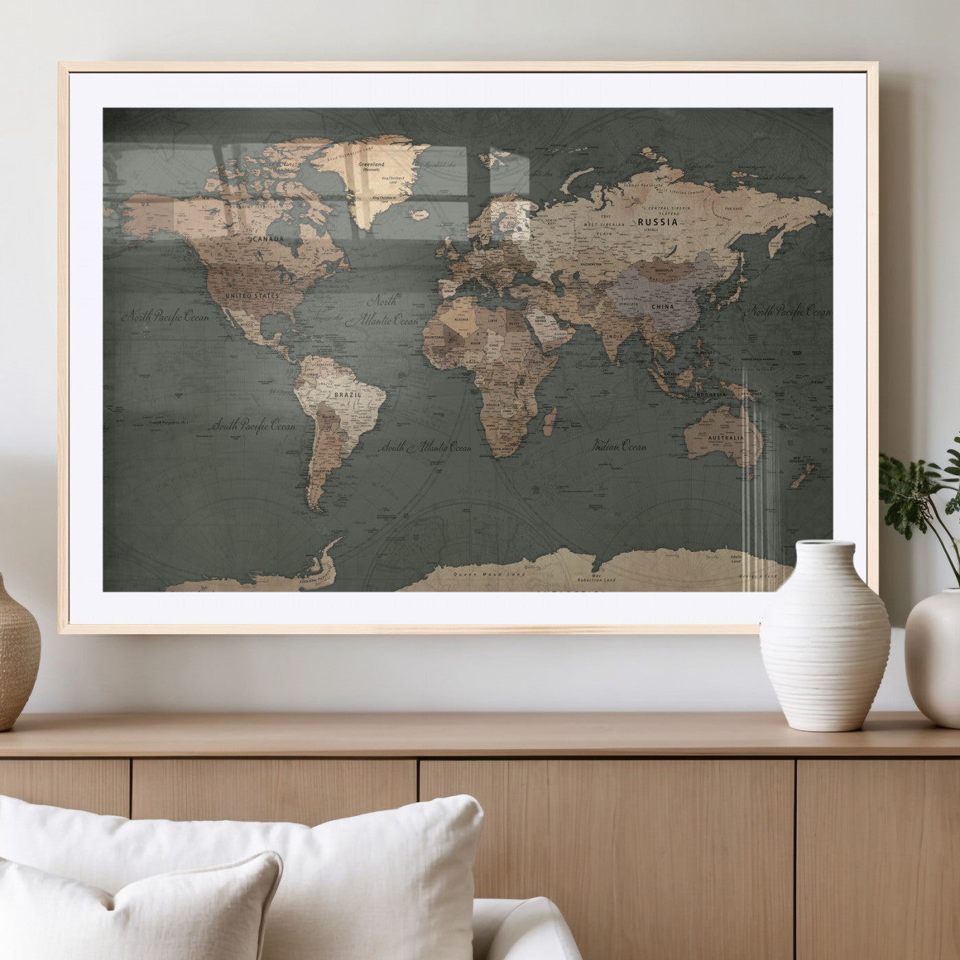 84619399-MGV-CV-36X24 - World Map Wall Art Canvas Print, Modern Decorative Framed Map Artwork Prints for Living Room, Office, Bedroom Wall Decor