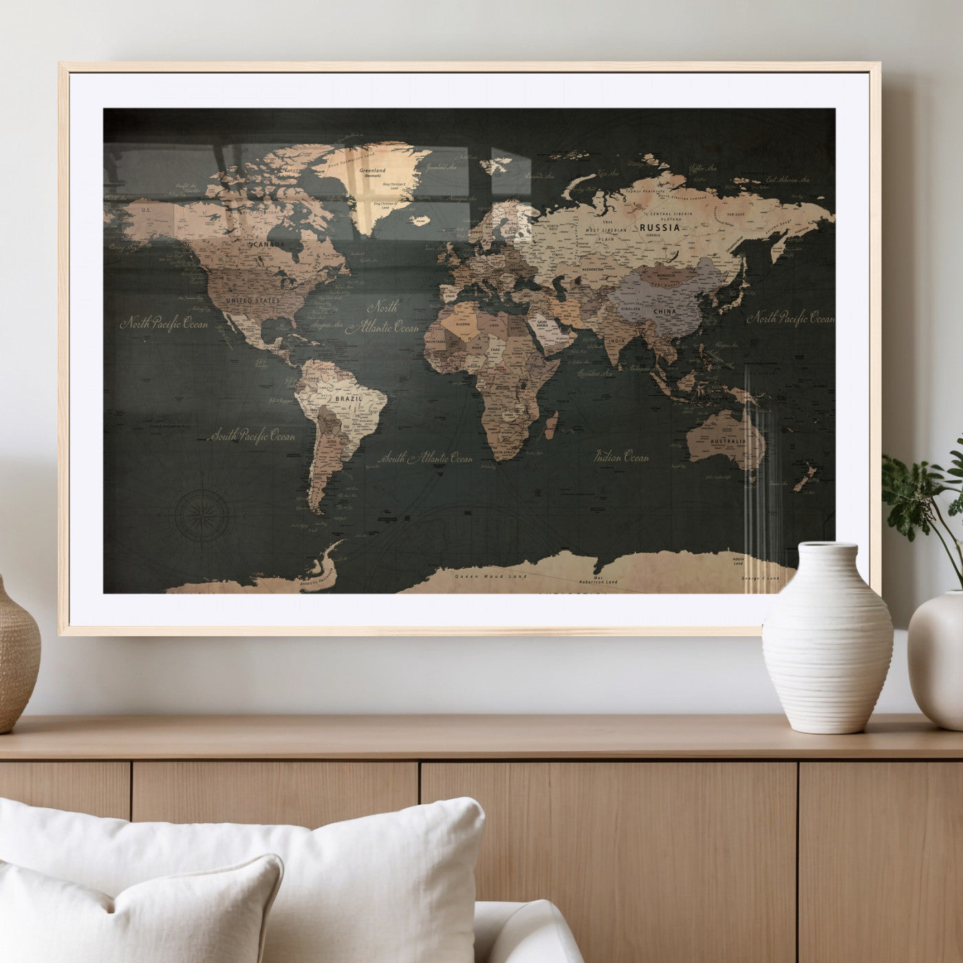 62059333-MGV-CV-36X24 - World Map Wall Art Canvas Print, Modern Decorative Framed Map Artwork Prints for Living Room, Office, Bedroom Wall Decor