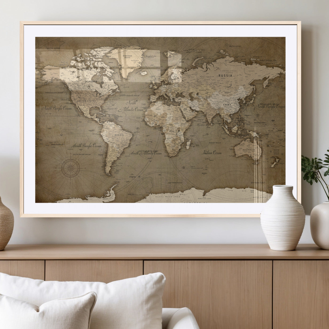 82314635-MGV-CV-36X24 - World Map Wall Art Canvas Print, Modern Decorative Framed Map Artwork Prints for Living Room, Office, Bedroom Wall Decor