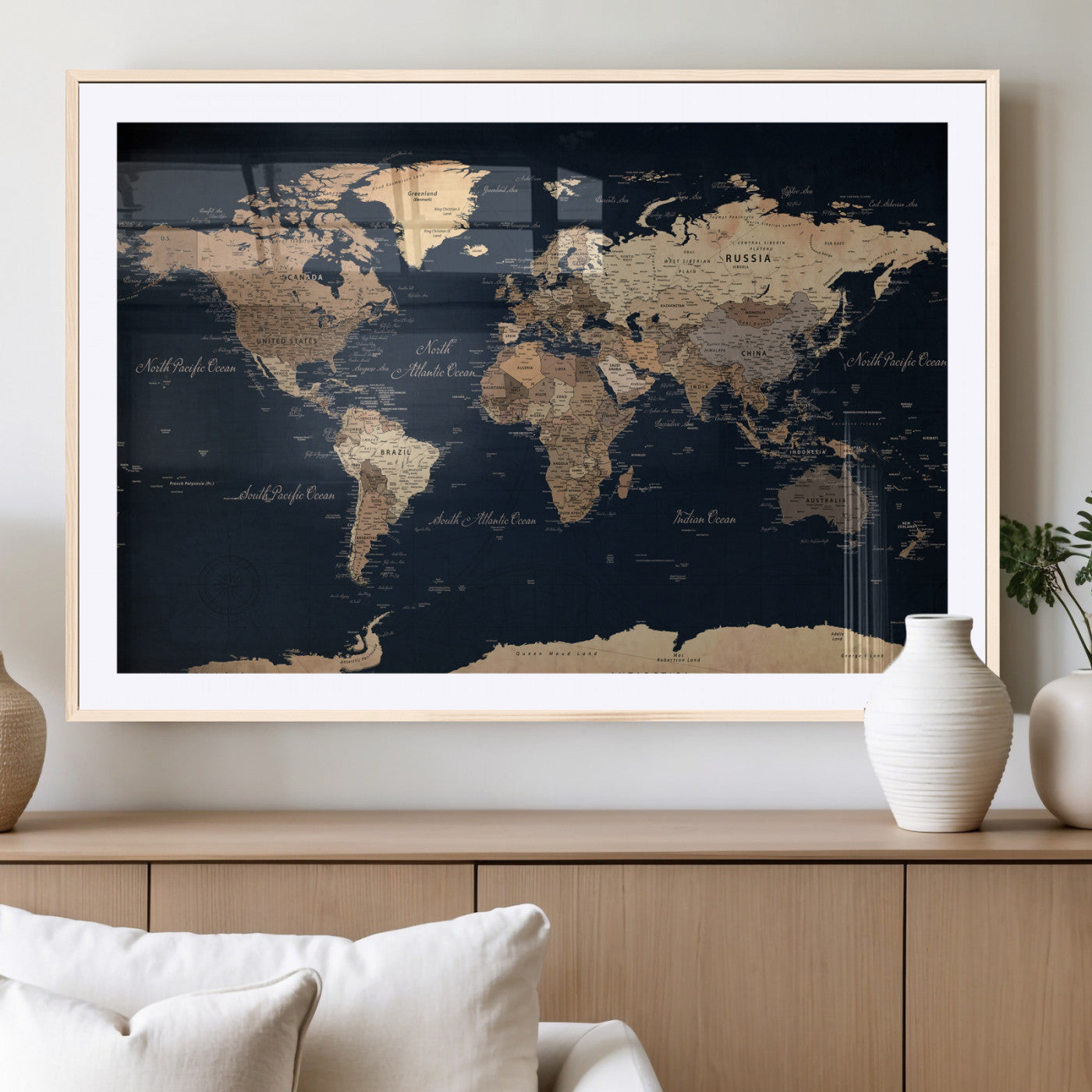 53971530-MGV-CV-36X24 - World Map Wall Art Canvas Print, Modern Decorative Framed Map Artwork Prints for Living Room, Office, Bedroom Wall Decor