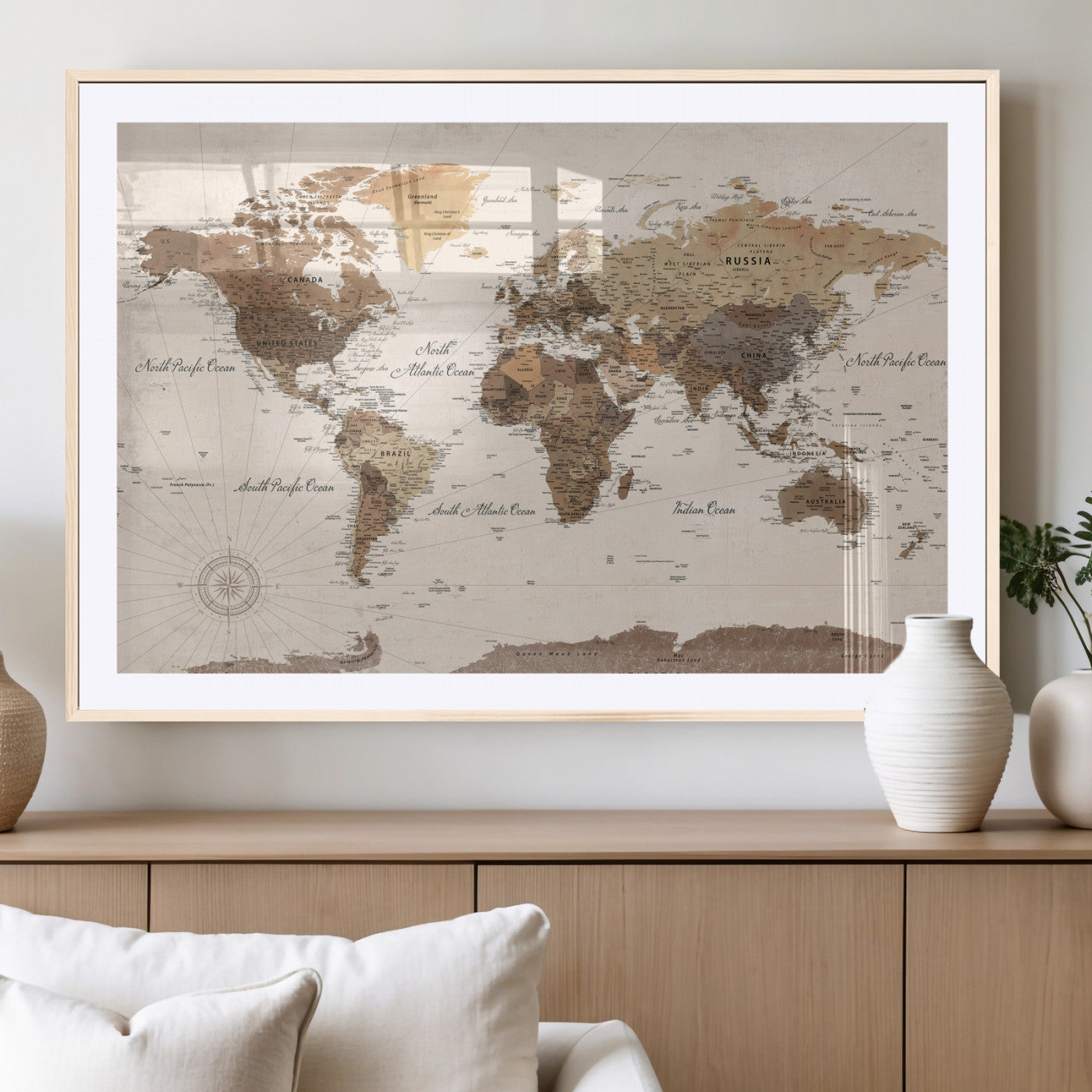 69860078-MGV-CV-36X24 - World Map Wall Art Canvas Print, Modern Decorative Framed Map Artwork Prints for Living Room, Office, Bedroom Wall Decor