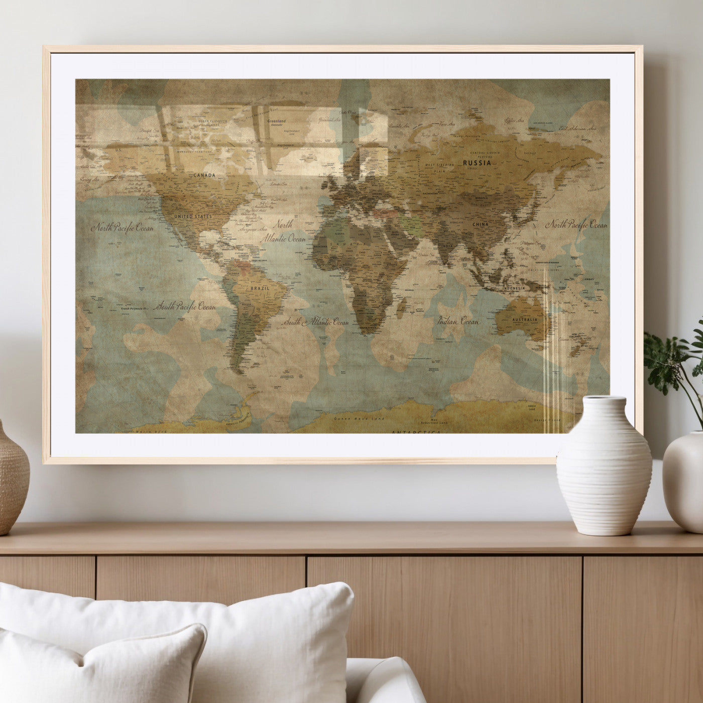 89356927-MGV-CV-36X24 - World Map Wall Art Canvas Print, Modern Decorative Framed Map Artwork Prints for Living Room, Office, Bedroom Wall Decor