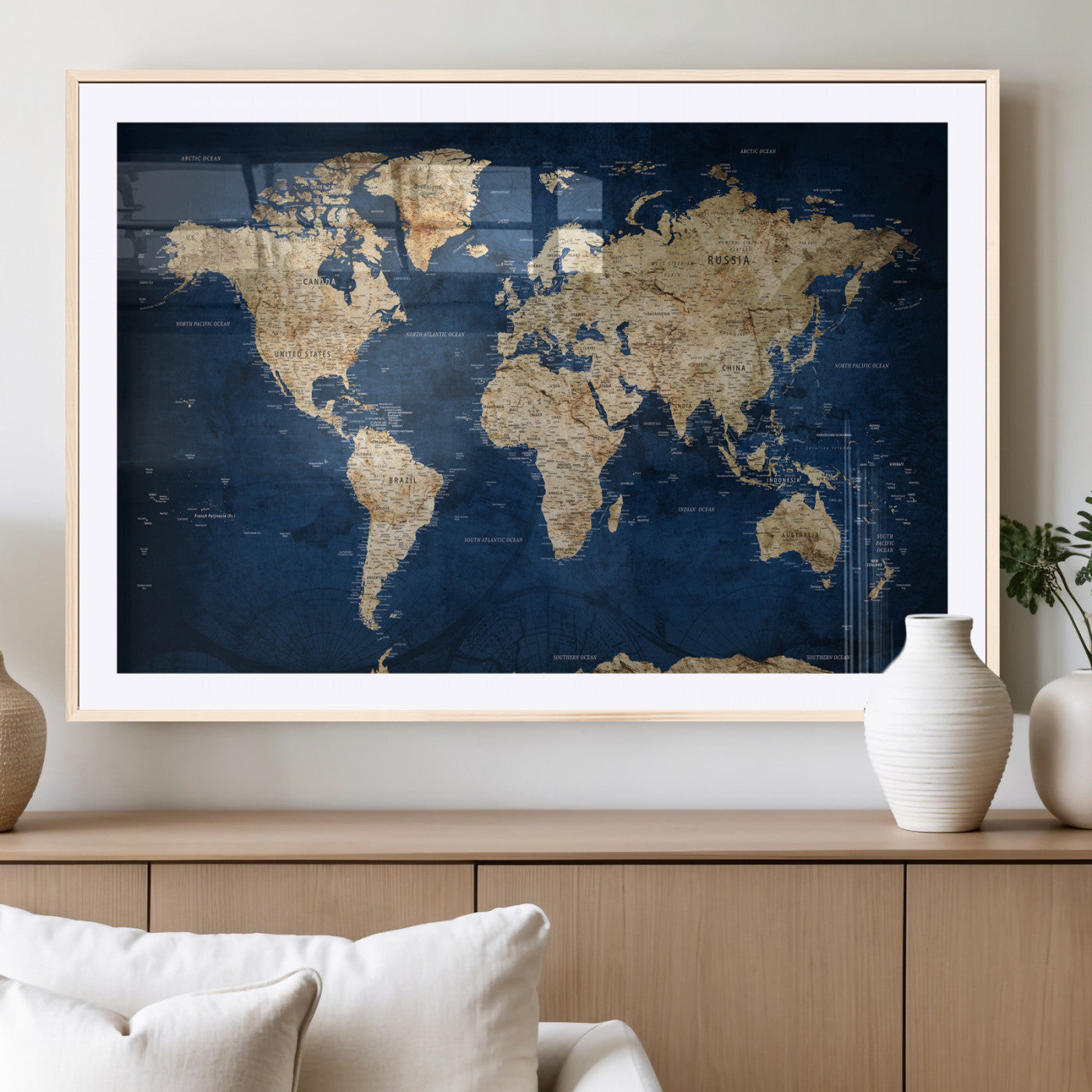 57503519-MGV-CV-36X24 - World Map Wall Art Canvas Print, Modern Decorative Framed Map Artwork Prints for Living Room, Office, Bedroom Wall Decor