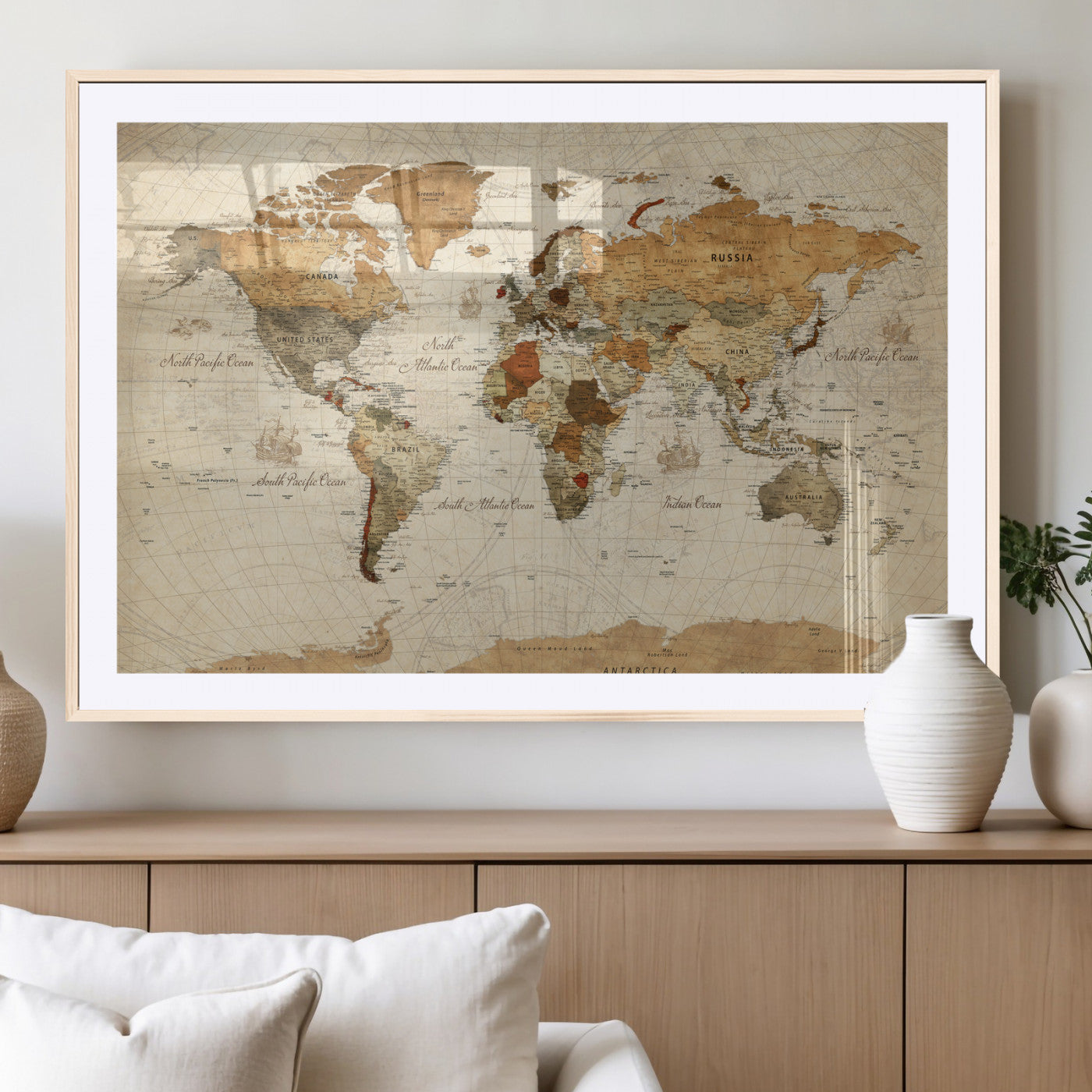 30704397-MGV-CV-36X24 - World Map Wall Art Canvas Print, Modern Decorative Framed Map Artwork Prints for Living Room, Office, Bedroom Wall Decor