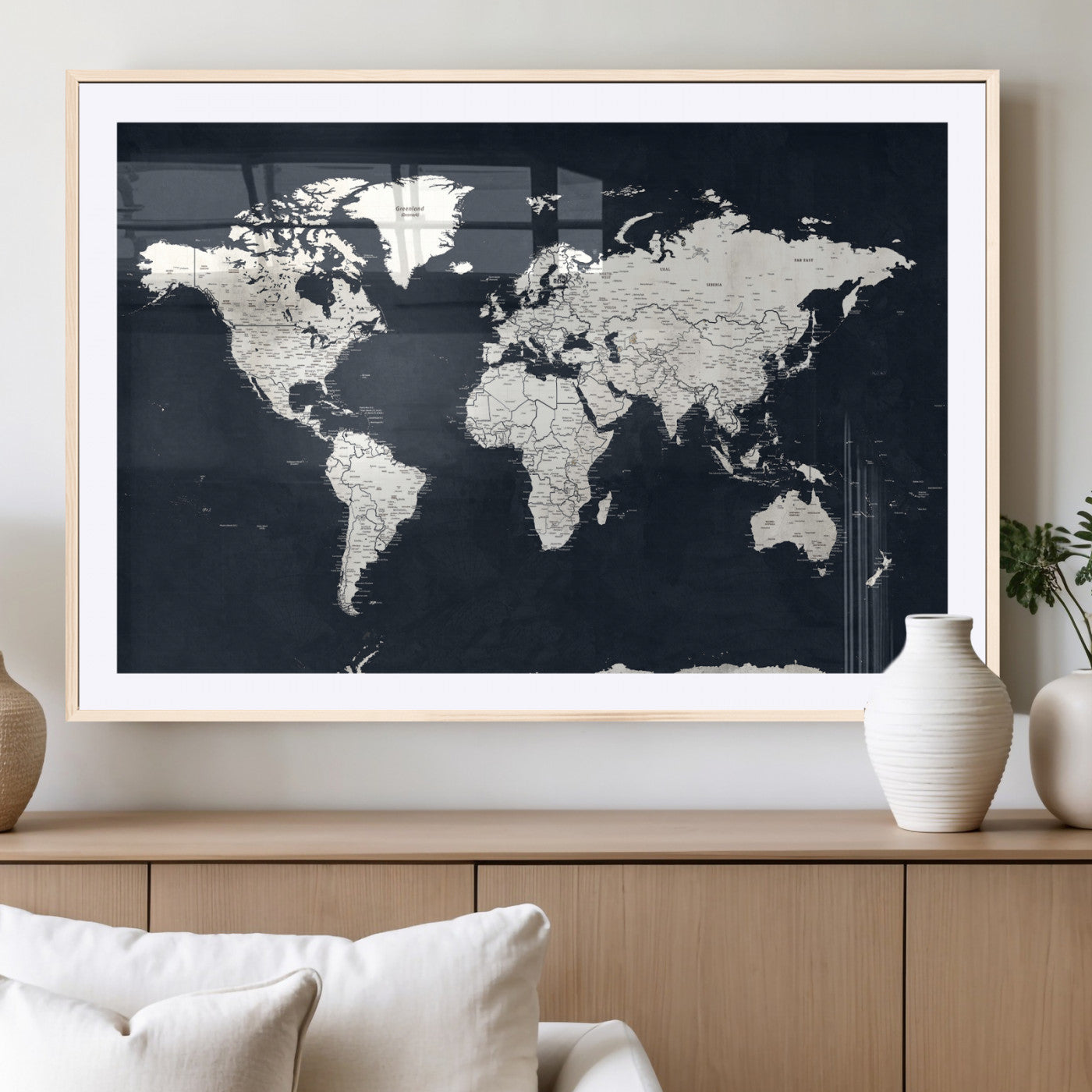 11963807-MGV-CV-36X24 - World Map Wall Art Canvas Print, Modern Decorative Framed Map Artwork Prints for Living Room, Office, Bedroom Wall Decor