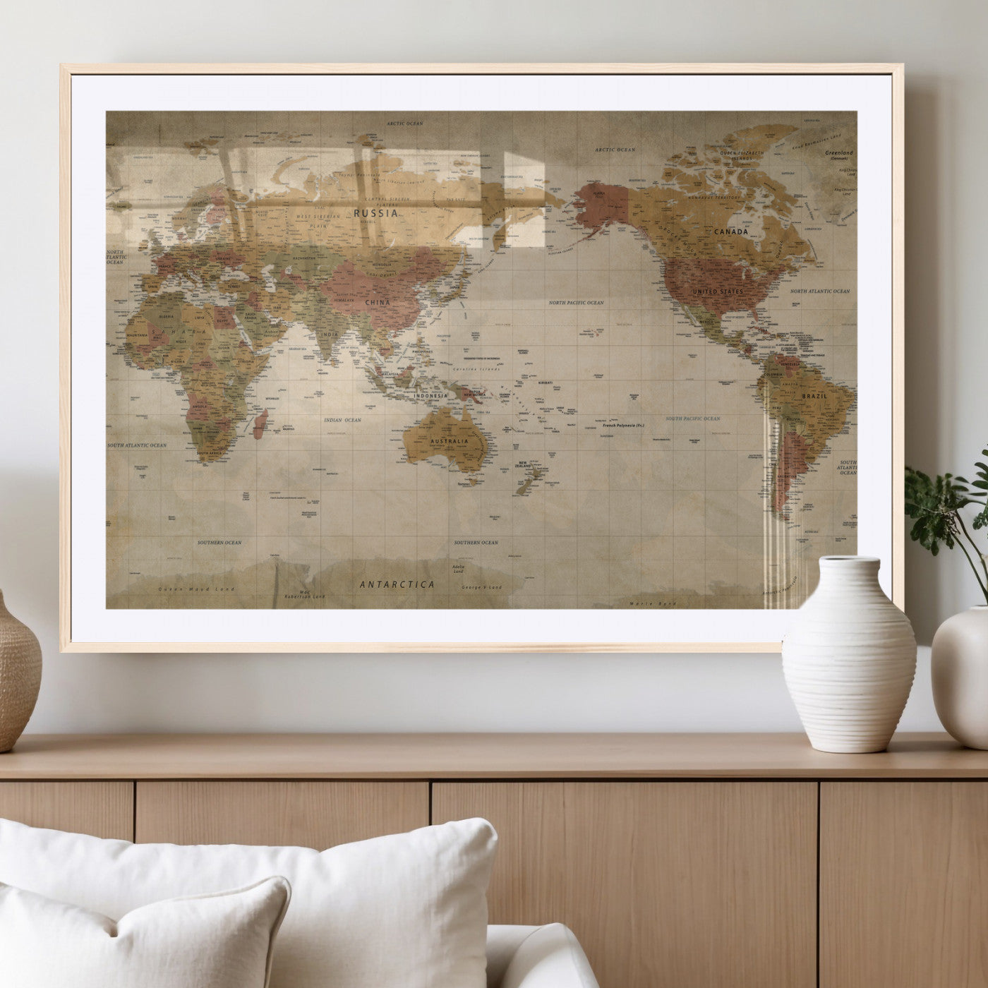 83478963-MGV-CV-36X24 - World Map Wall Art Canvas Print, Modern Decorative Framed Map Artwork Prints for Living Room, Office, Bedroom Wall Decor