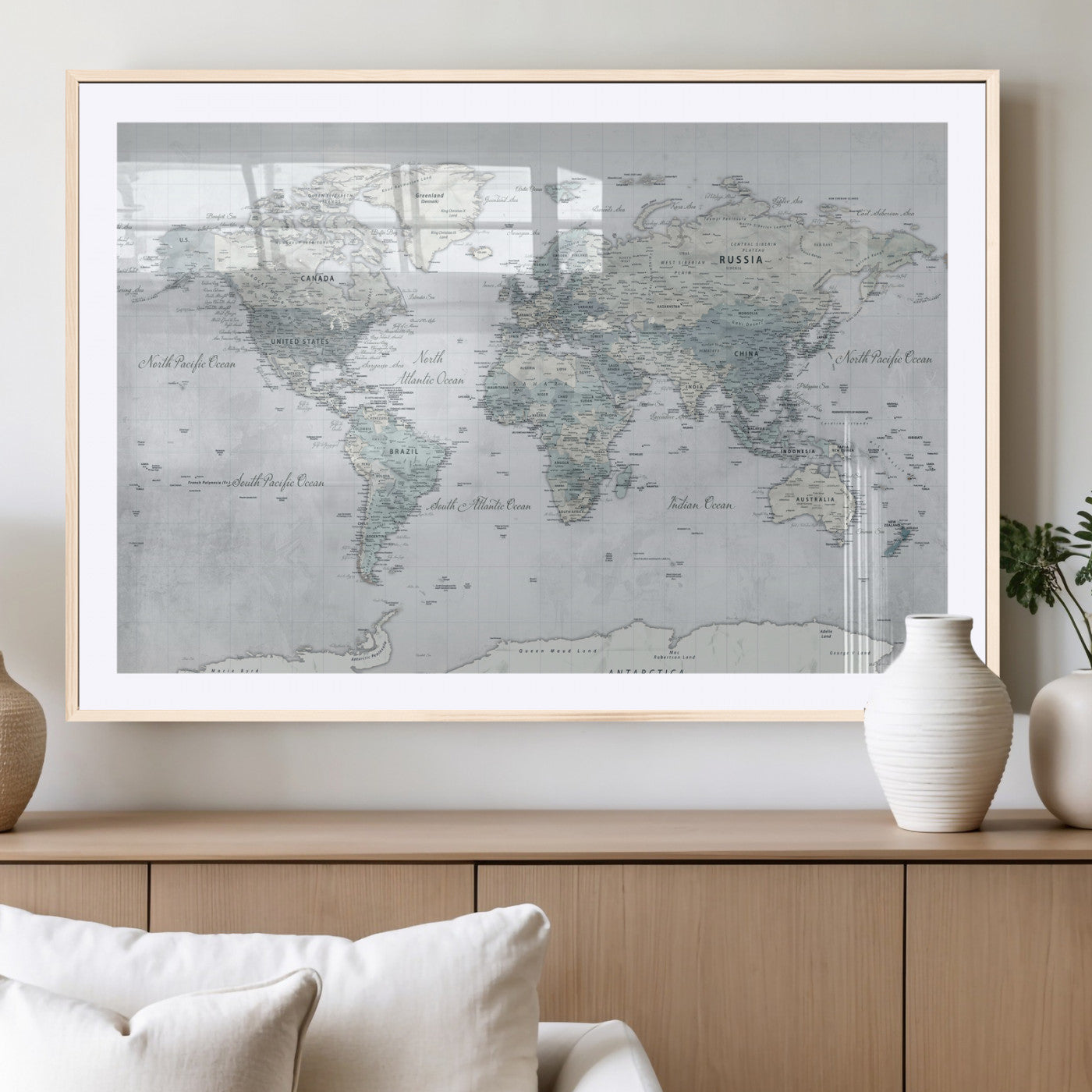 71091917-MGV-CV-36X24 - World Map Wall Art Canvas Print, Modern Decorative Framed Map Artwork Prints for Living Room, Office, Bedroom Wall Decor