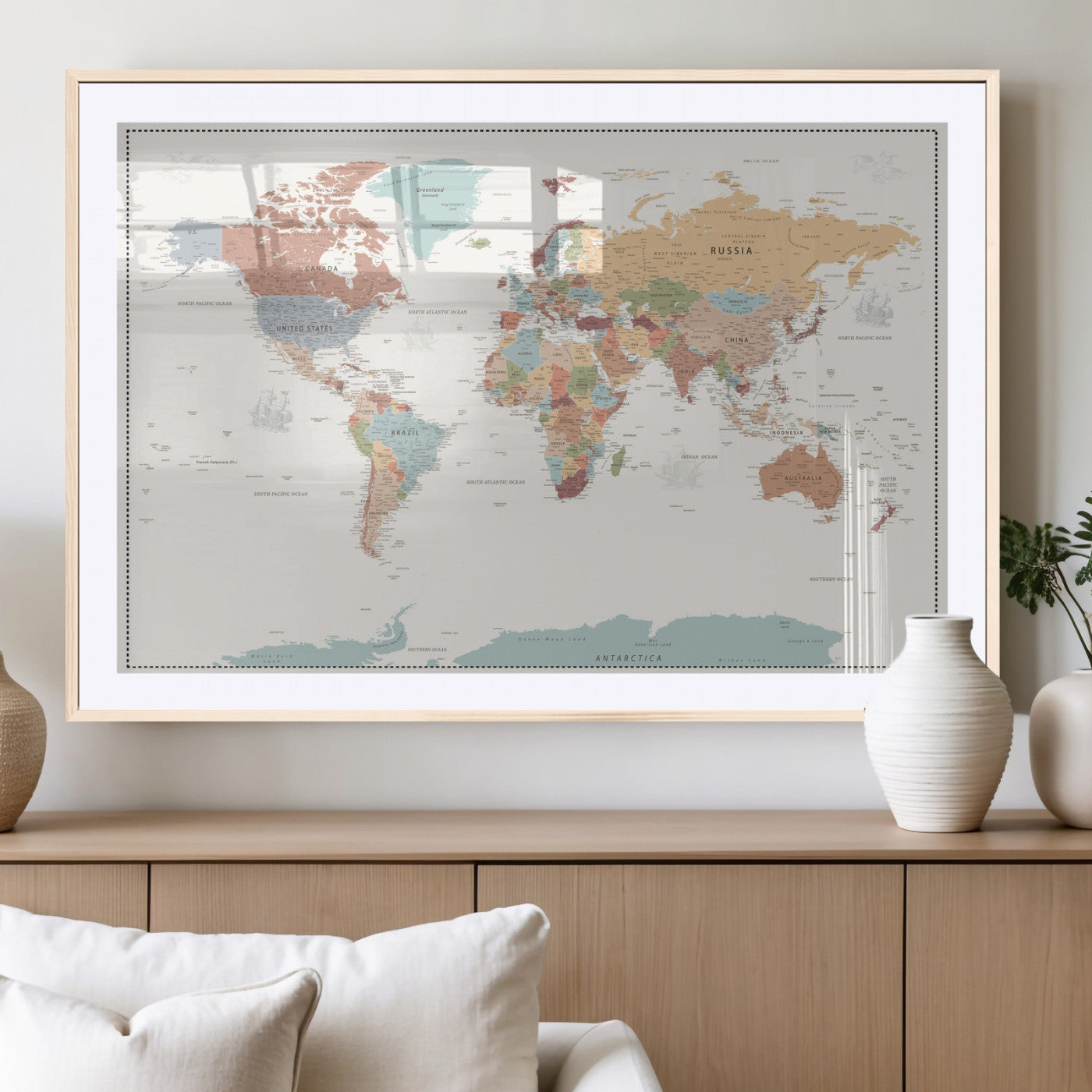 63447567-MGV-CV-36X24 - World Map Wall Art Canvas Print, Modern Decorative Framed Map Artwork Prints for Living Room, Office, Bedroom Wall Decor