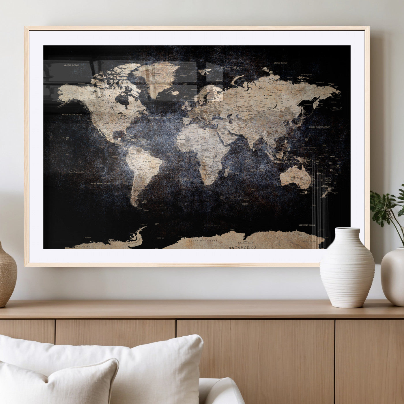 56713386-MGV-CV-36X24 - World Map Wall Art Canvas Print, Modern Decorative Framed Map Artwork Prints for Living Room, Office, Bedroom Wall Decor